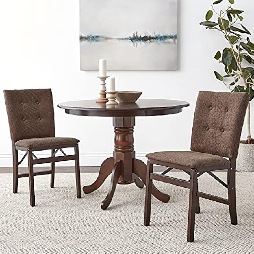 Stakmore Parson's Wooden Folding Chairs with Padded Seats, Set of 2 - No Assembly Foldable Dining Chairs, Steel Folding Mechanism, Upholstered Cushion, Space-Saving, Espresso Frame
