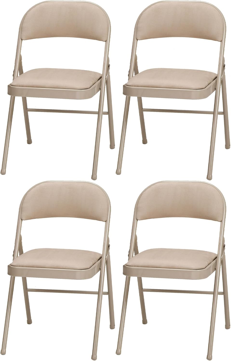MECO 4 Pack Padded Folding Chairs, Cushioned Sand Fabric Foldable Chair, Buff