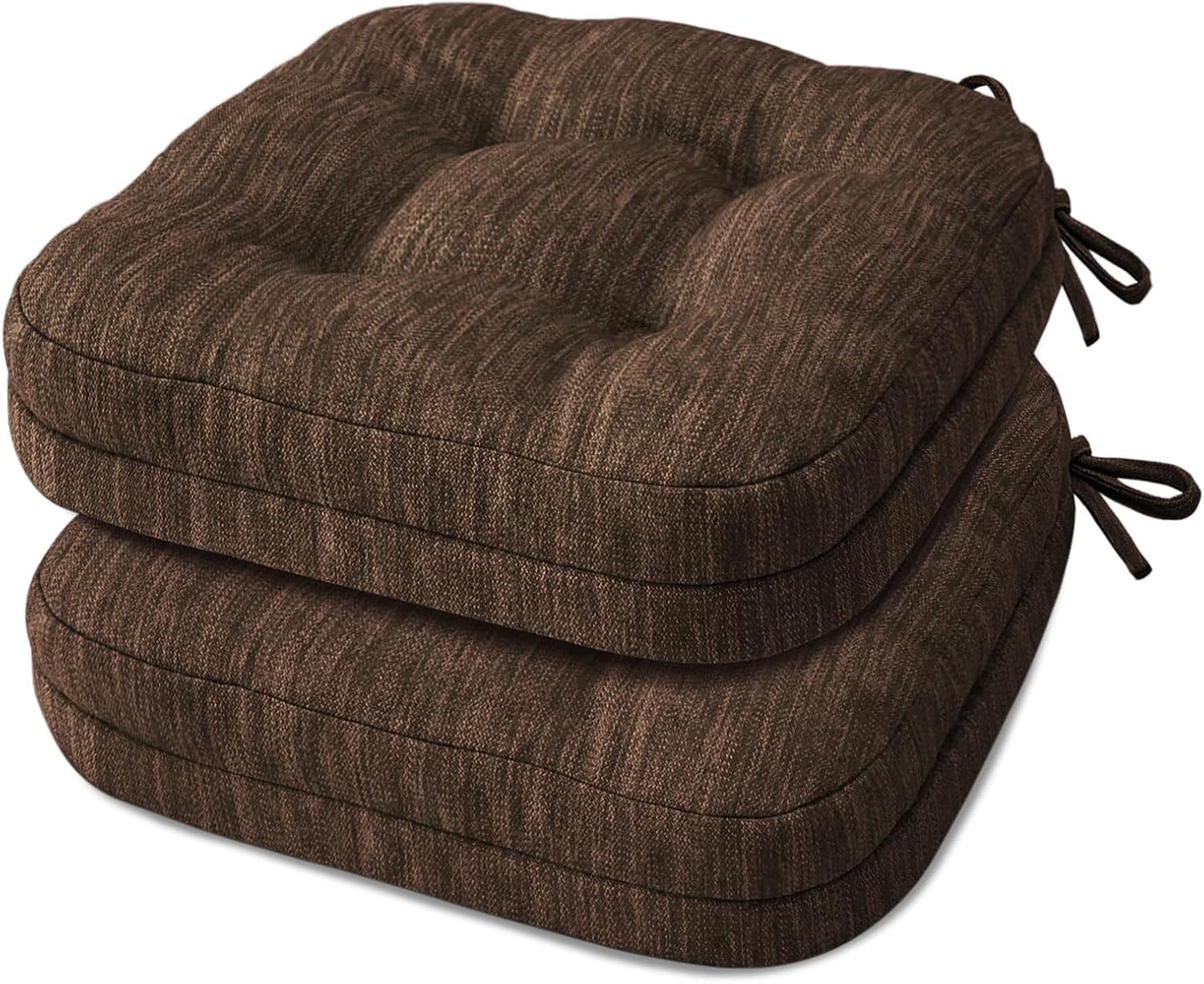Shinnwa Dining Chair Cushions Set of 6, Dual-Layer Memory Foam Kitchen Chair Cushions, Patented Design Seat Pads with Ties, 16.5 x 16.5 x 3.5in, 6 Pack, Beige