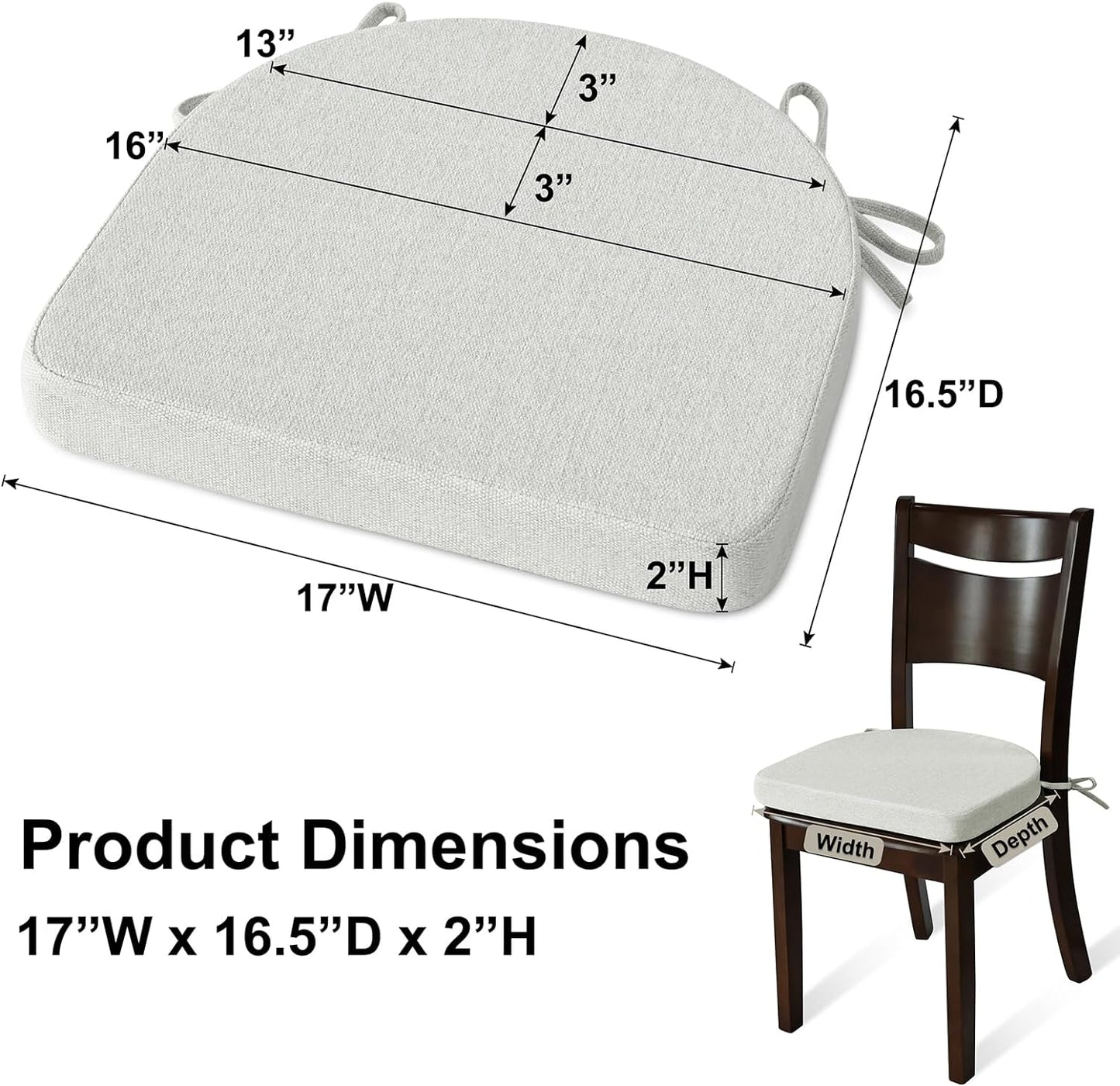 Shinnwa Kitchen Chair Cushions Set of 4, Non-Slip Dining Chair Cushions with Ties and Machine Washable Cover, 4 Pack, 17 x 16.5 x 2in, Off White