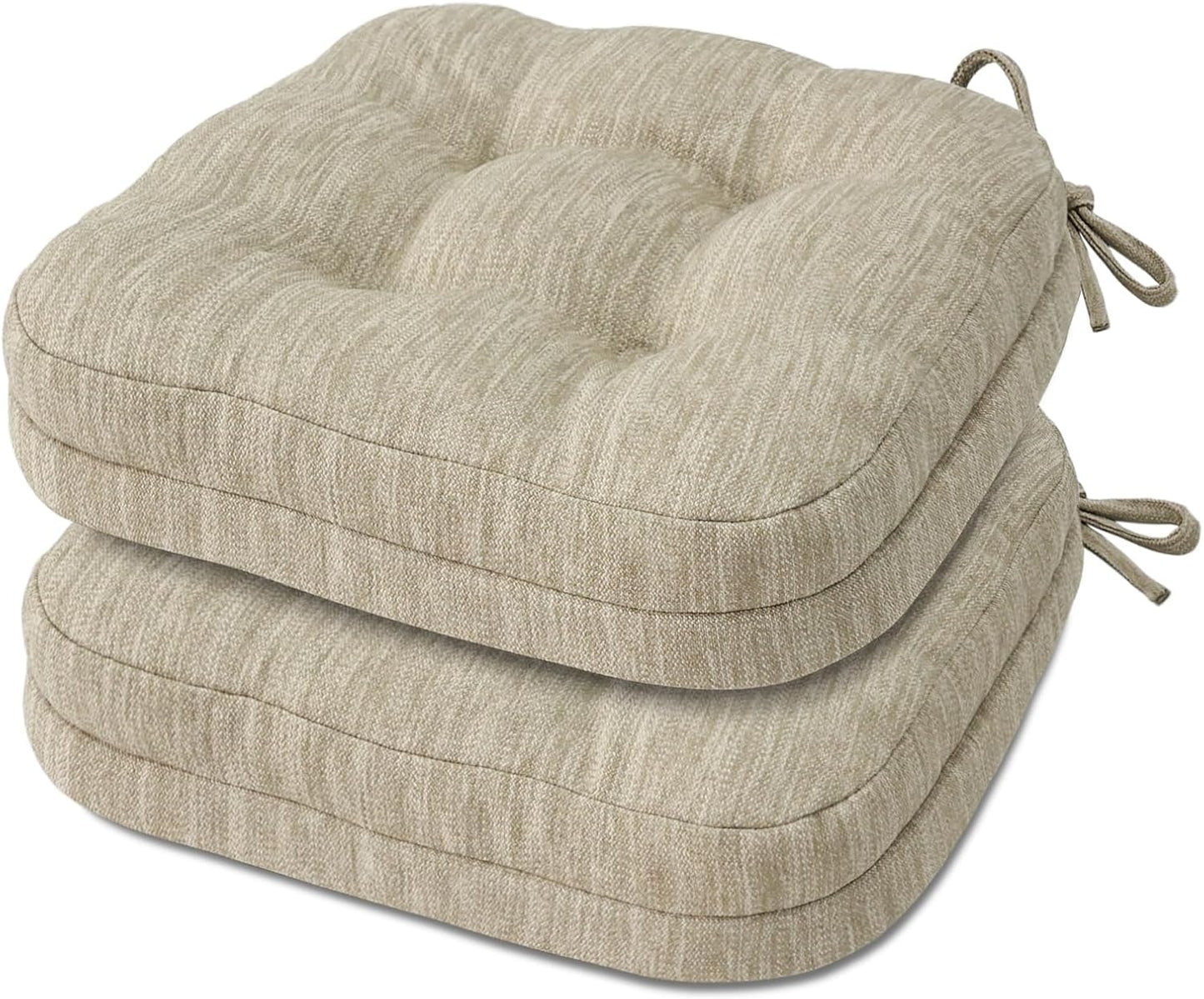 Shinnwa Dining Chair Cushions Set of 6, Dual-Layer Memory Foam Kitchen Chair Cushions, Patented Design Seat Pads with Ties, 16.5 x 16.5 x 3.5in, 6 Pack, Beige