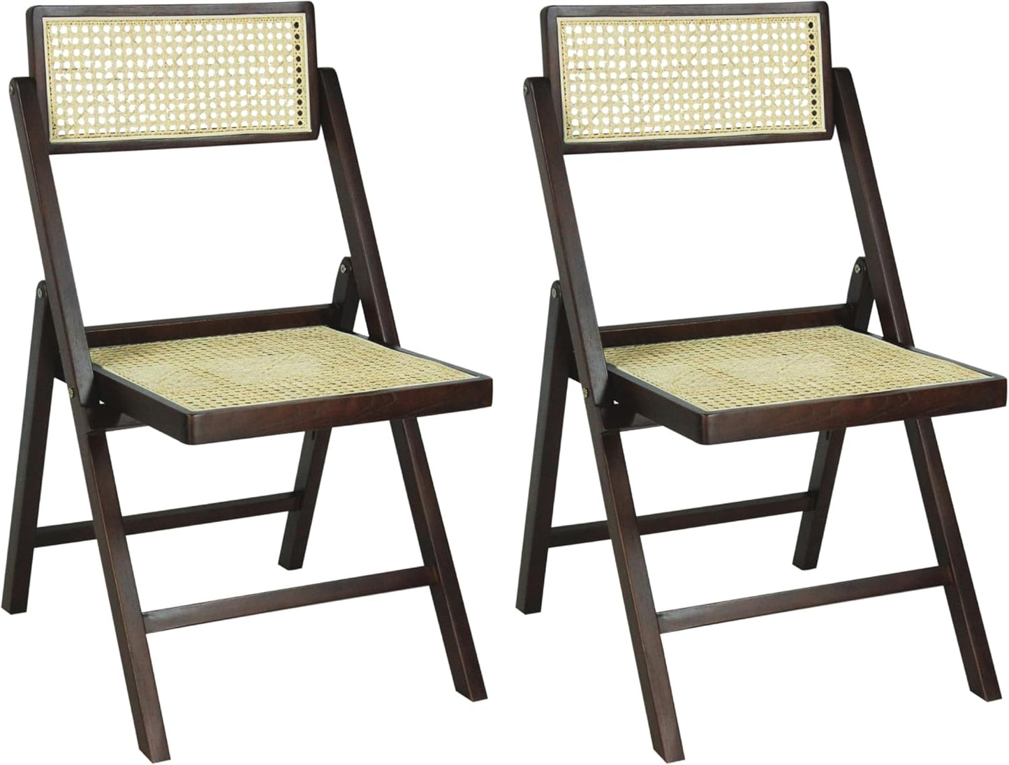 JONATHAN Y FLD1000A-SET2 Theo Mid-Century Vintage Wood Rattan Folding Chair with Adjustable Back Modern, Traditional, Bohemian, Classic, Scandinavian, Minimalist, Light Brown (Set of 2)