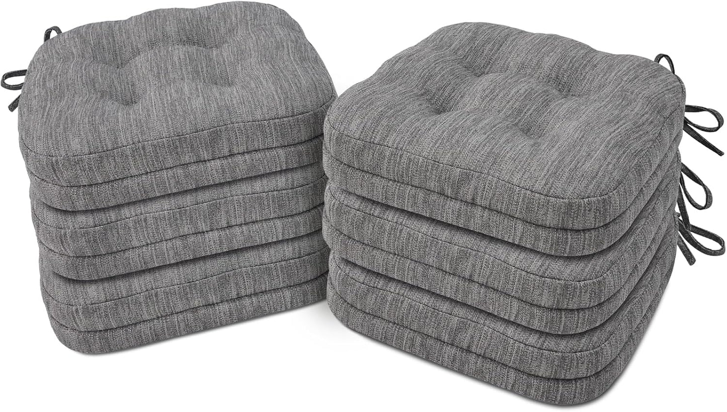 Shinnwa Dining Chair Cushions Set of 6, Dual-Layer Memory Foam Kitchen Chair Cushions, Patented Design Seat Pads with Ties, 16.5 x 16.5 x 3.5in, 6 Pack, Beige