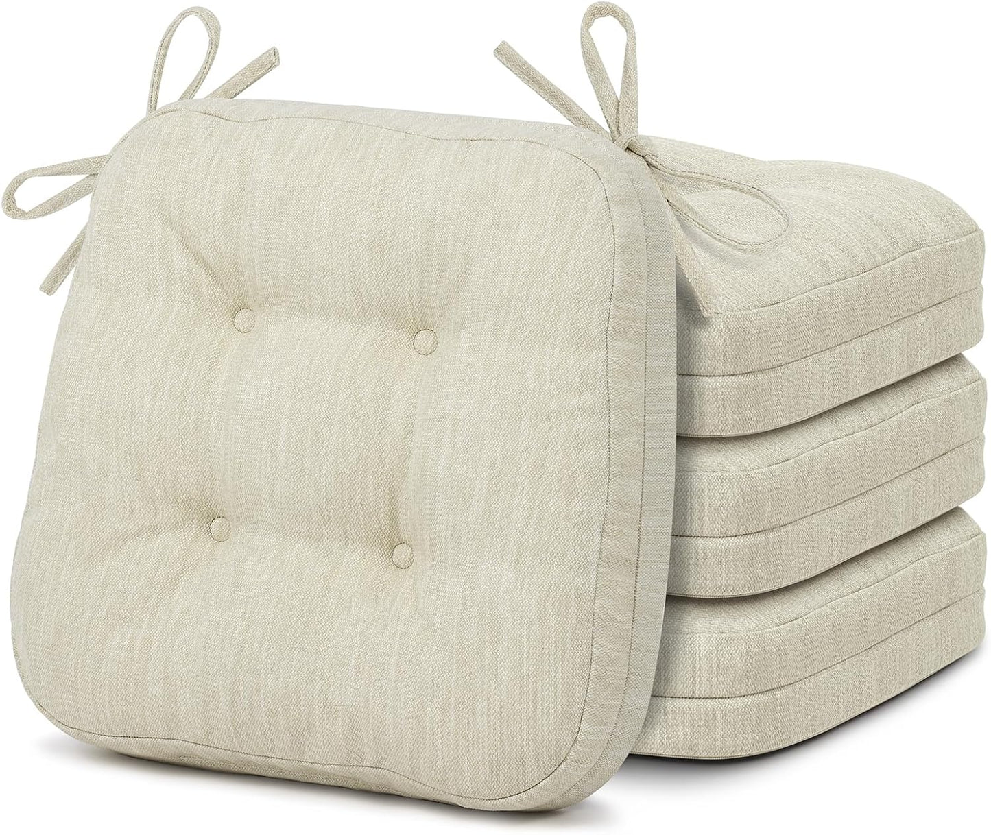 Shinnwa Dining Chair Cushions Set of 6, Dual-Layer Memory Foam Kitchen Chair Cushions, Patented Design Seat Pads with Ties, 16.5 x 16.5 x 3.5in, 6 Pack, Beige