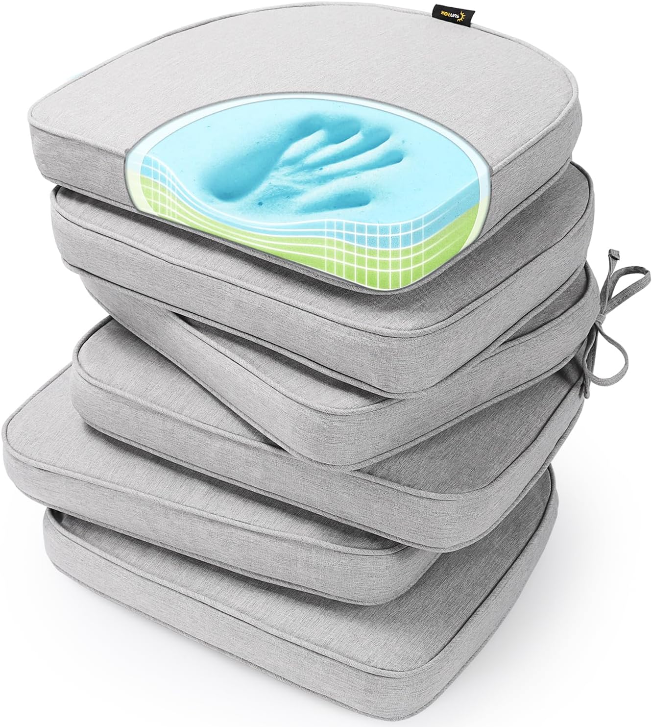 SUNROX Gel Memory Foam Chair Cushions, FadeShield Water-, Stain-Resistant Durable Reversible Seat Cushion Pads with Ties for Indoor/Outdoor Kitchen Dining Office, 17"x16", Set of 4, Cream