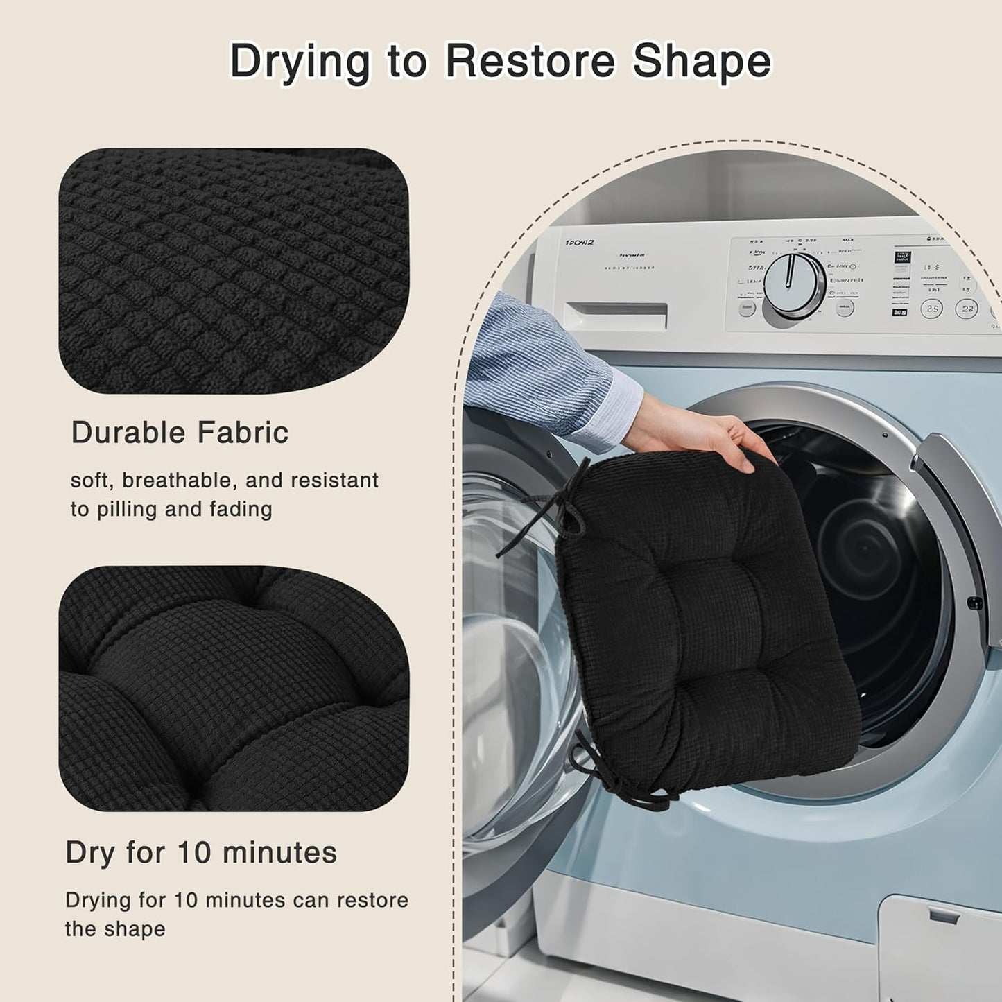 OVOV Chair Cushions for Dining Chairs Set of 4 Non-Slip Kitchen Seat Cushions 18" x 18" x 4" Indoor Seat Pads with Ties Black