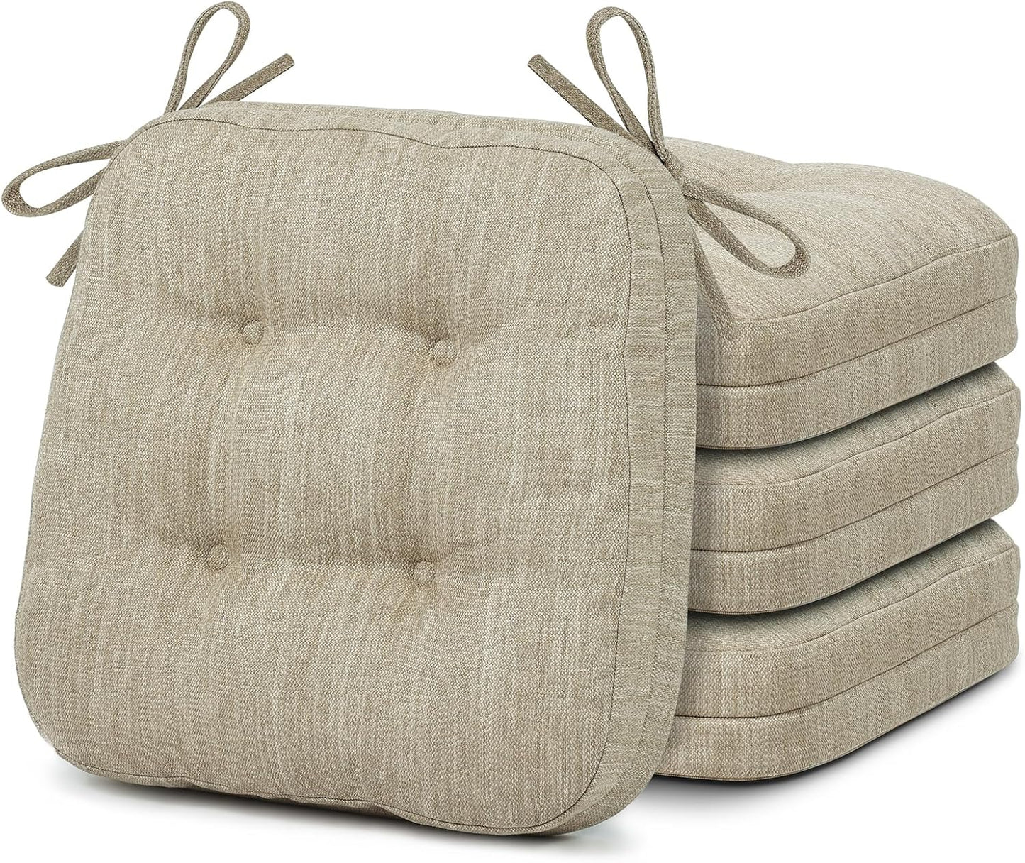 Shinnwa Dining Chair Cushions Set of 6, Dual-Layer Memory Foam Kitchen Chair Cushions, Patented Design Seat Pads with Ties, 16.5 x 16.5 x 3.5in, 6 Pack, Beige