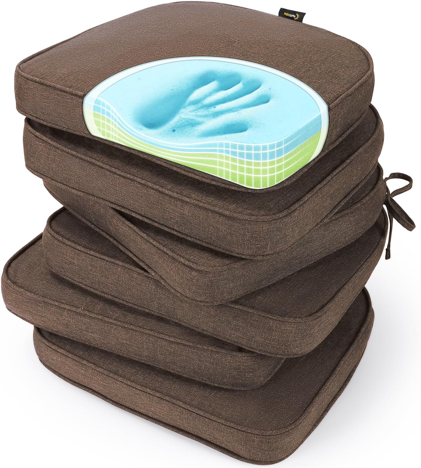 SUNROX Gel Memory Foam Chair Cushions, FadeShield Water-, Stain-Resistant Durable Reversible Seat Cushion Pads with Ties for Indoor/Outdoor Kitchen Dining Office, 17"x16", Set of 4, Cream