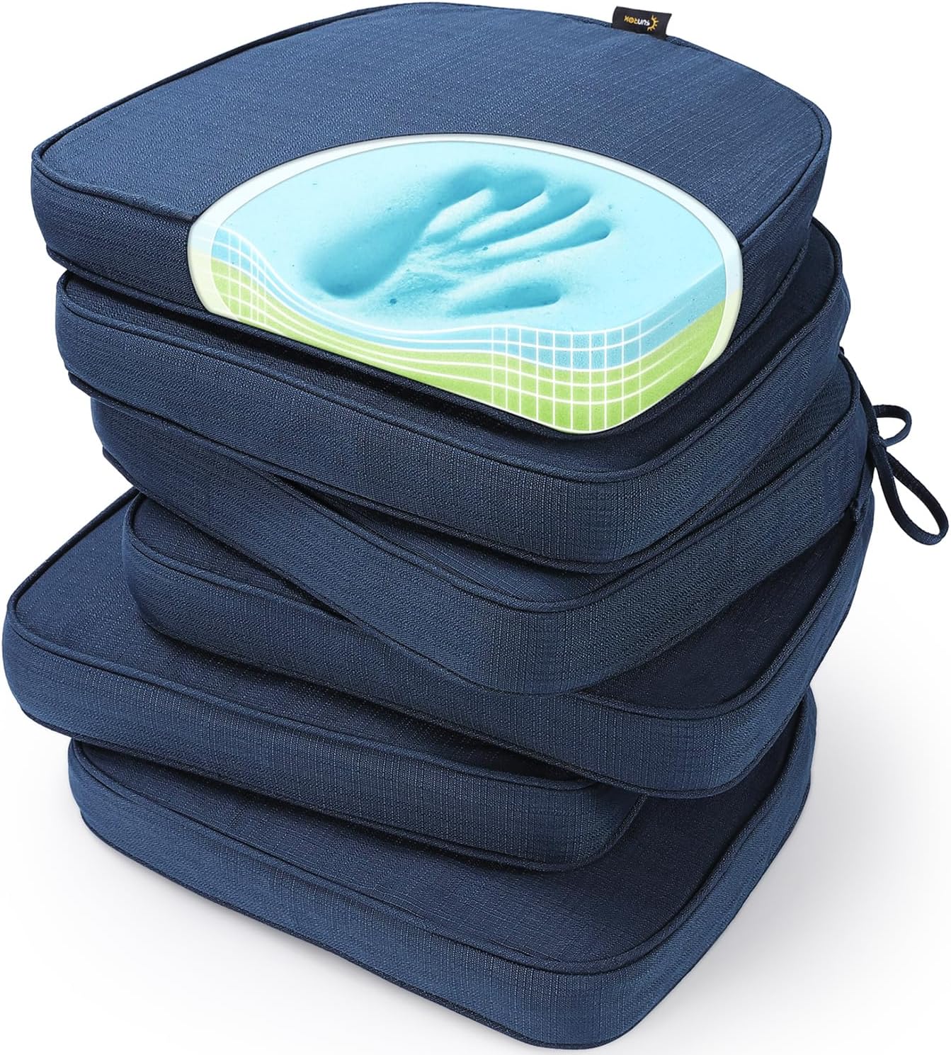 SUNROX Gel Memory Foam Chair Cushions, FadeShield Water-, Stain-Resistant Durable Reversible Seat Cushion Pads with Ties for Indoor/Outdoor Kitchen Dining Office, 17"x16", Set of 4, Cream
