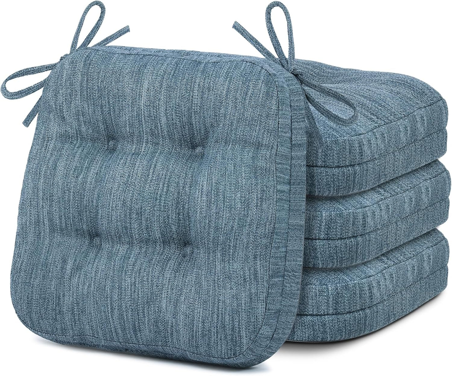 Shinnwa Dining Chair Cushions Set of 6, Dual-Layer Memory Foam Kitchen Chair Cushions, Patented Design Seat Pads with Ties, 16.5 x 16.5 x 3.5in, 6 Pack, Beige