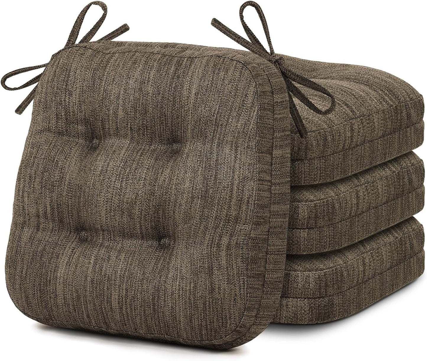 Shinnwa Dining Chair Cushions Set of 6, Dual-Layer Memory Foam Kitchen Chair Cushions, Patented Design Seat Pads with Ties, 16.5 x 16.5 x 3.5in, 6 Pack, Beige