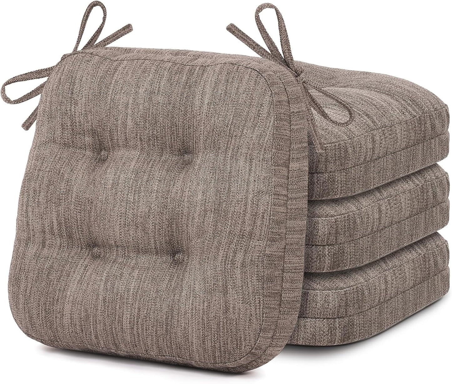 Shinnwa Dining Chair Cushions Set of 6, Dual-Layer Memory Foam Kitchen Chair Cushions, Patented Design Seat Pads with Ties, 16.5 x 16.5 x 3.5in, 6 Pack, Beige