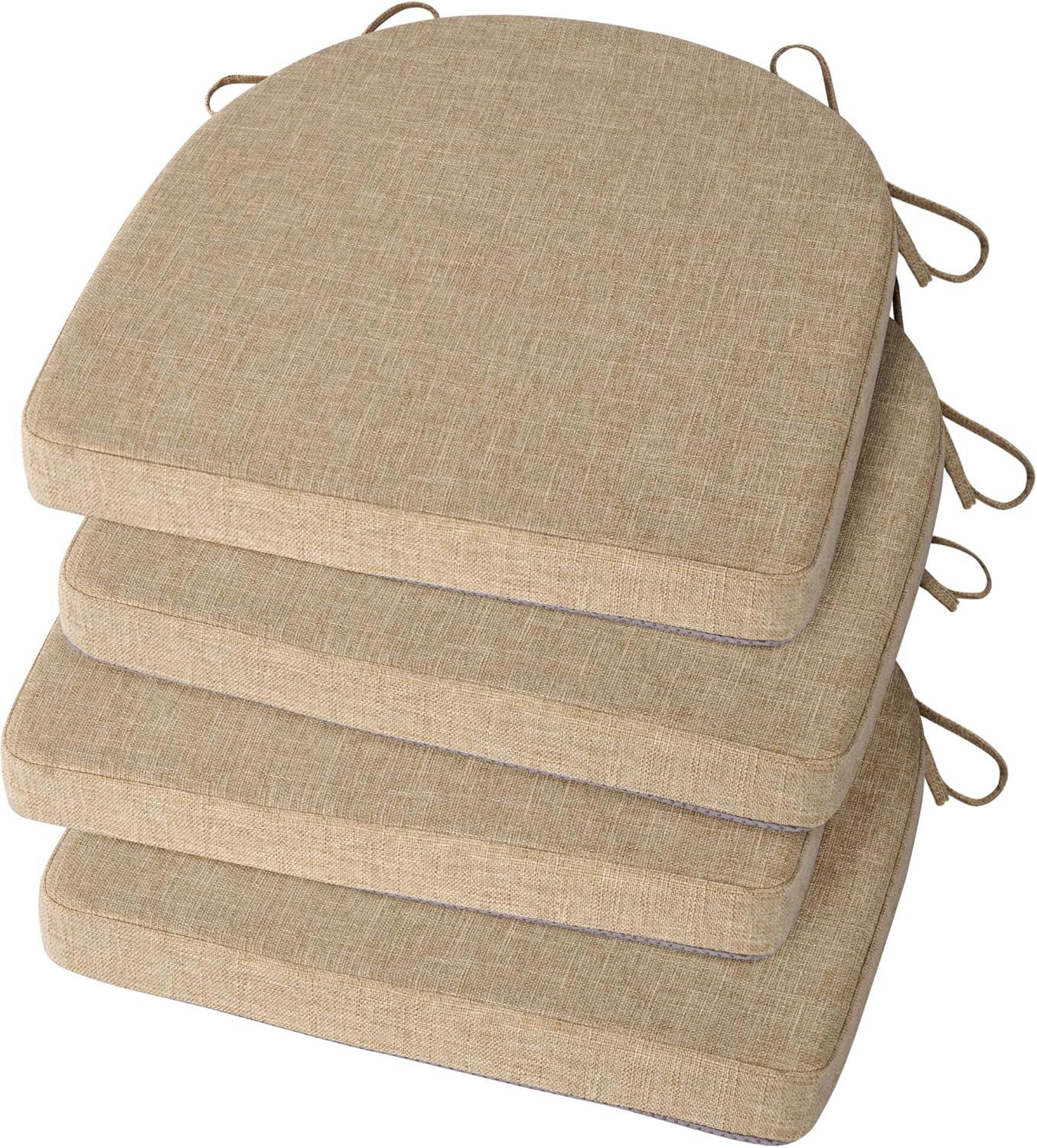 Chair Cushions for Dining Chairs 4 Pack Textured U-Shaped Kitchen Chair Cushions with Ties and Non-Slip Backing Indoor Chair Pads with Removable Cover (17"x17" Beige)