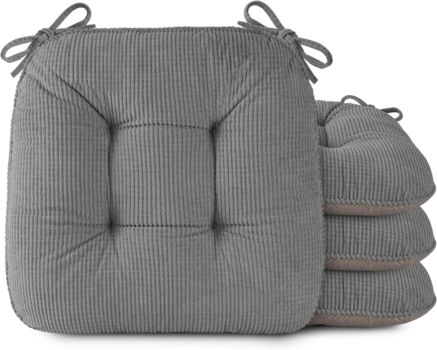 OVOV Chair Cushions for Dining Chairs Set of 4 Non-Slip Kitchen Seat Cushions 18" x 18" x 4" Indoor Seat Pads with Ties Black