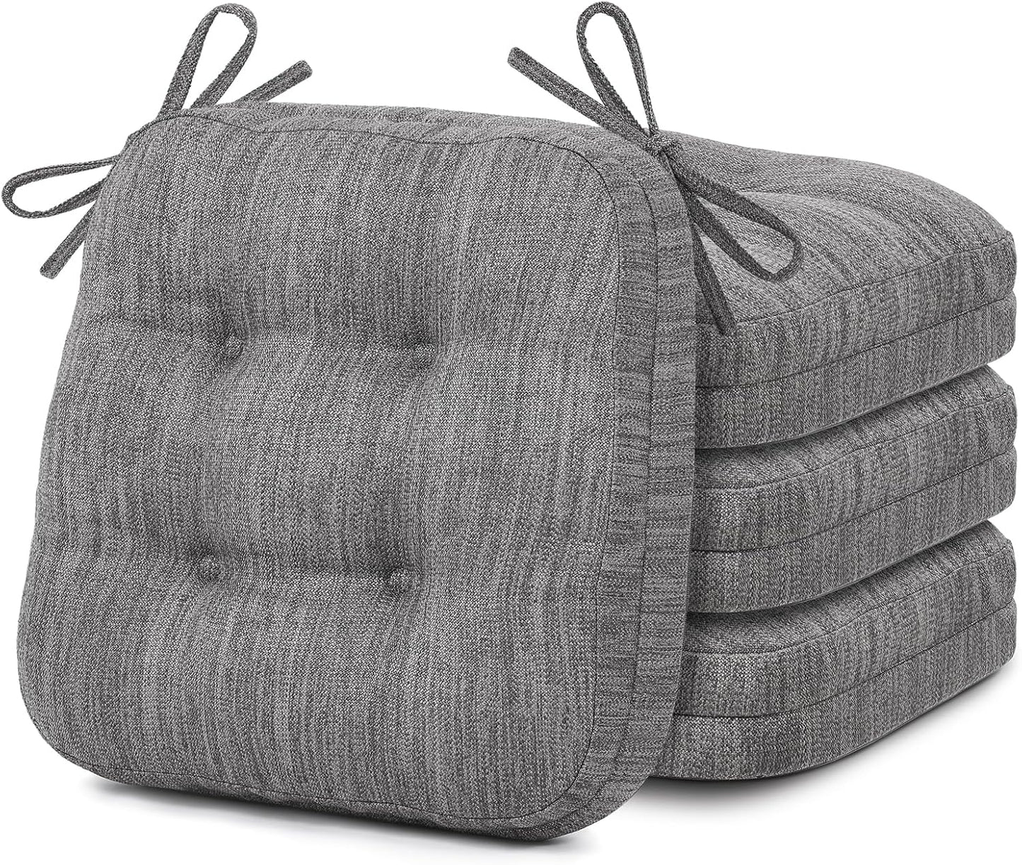 Shinnwa Dining Chair Cushions Set of 6, Dual-Layer Memory Foam Kitchen Chair Cushions, Patented Design Seat Pads with Ties, 16.5 x 16.5 x 3.5in, 6 Pack, Beige
