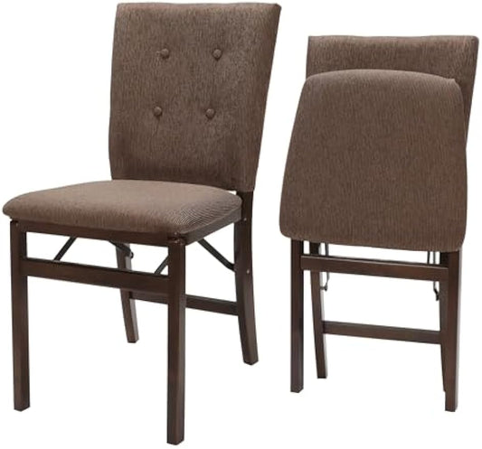 Stakmore Parson's Wooden Folding Chairs with Padded Seats, Set of 2 - No Assembly Foldable Dining Chairs, Steel Folding Mechanism, Upholstered Cushion, Space-Saving, Espresso Frame