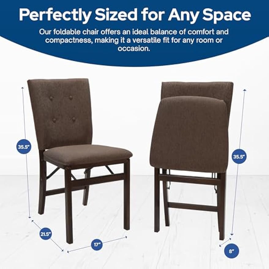 Stakmore Parson's Wooden Folding Chairs with Padded Seats, Set of 2 - No Assembly Foldable Dining Chairs, Steel Folding Mechanism, Upholstered Cushion, Space-Saving, Espresso Frame