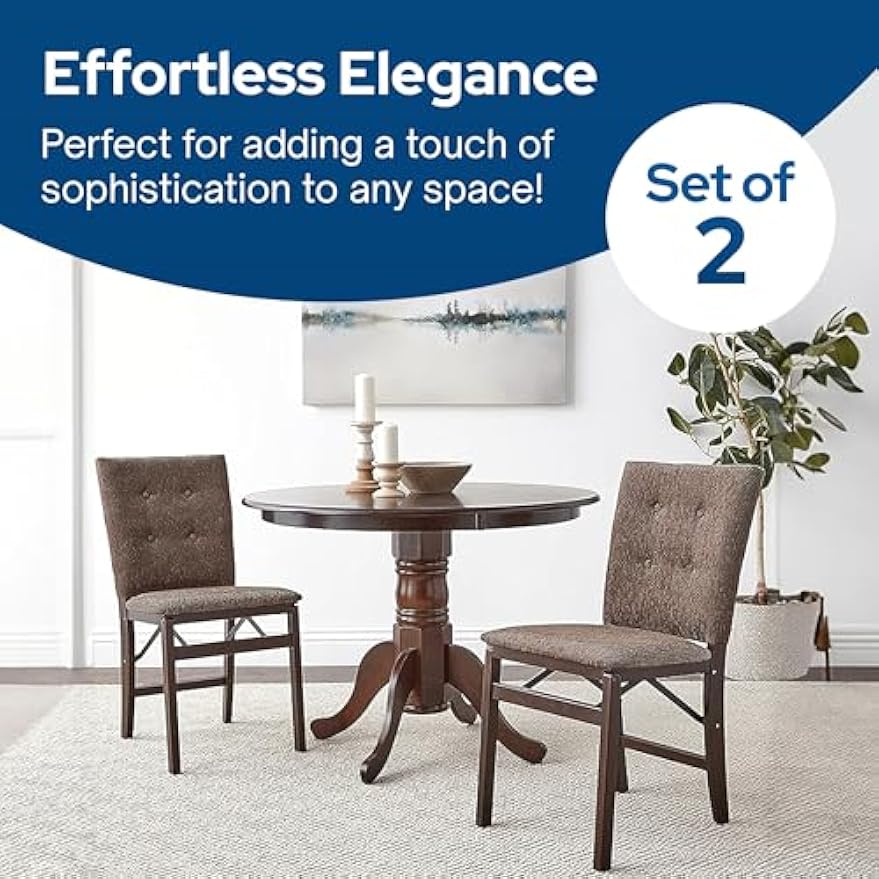 Stakmore Parson's Wooden Folding Chairs with Padded Seats, Set of 2 - No Assembly Foldable Dining Chairs, Steel Folding Mechanism, Upholstered Cushion, Space-Saving, Espresso Frame