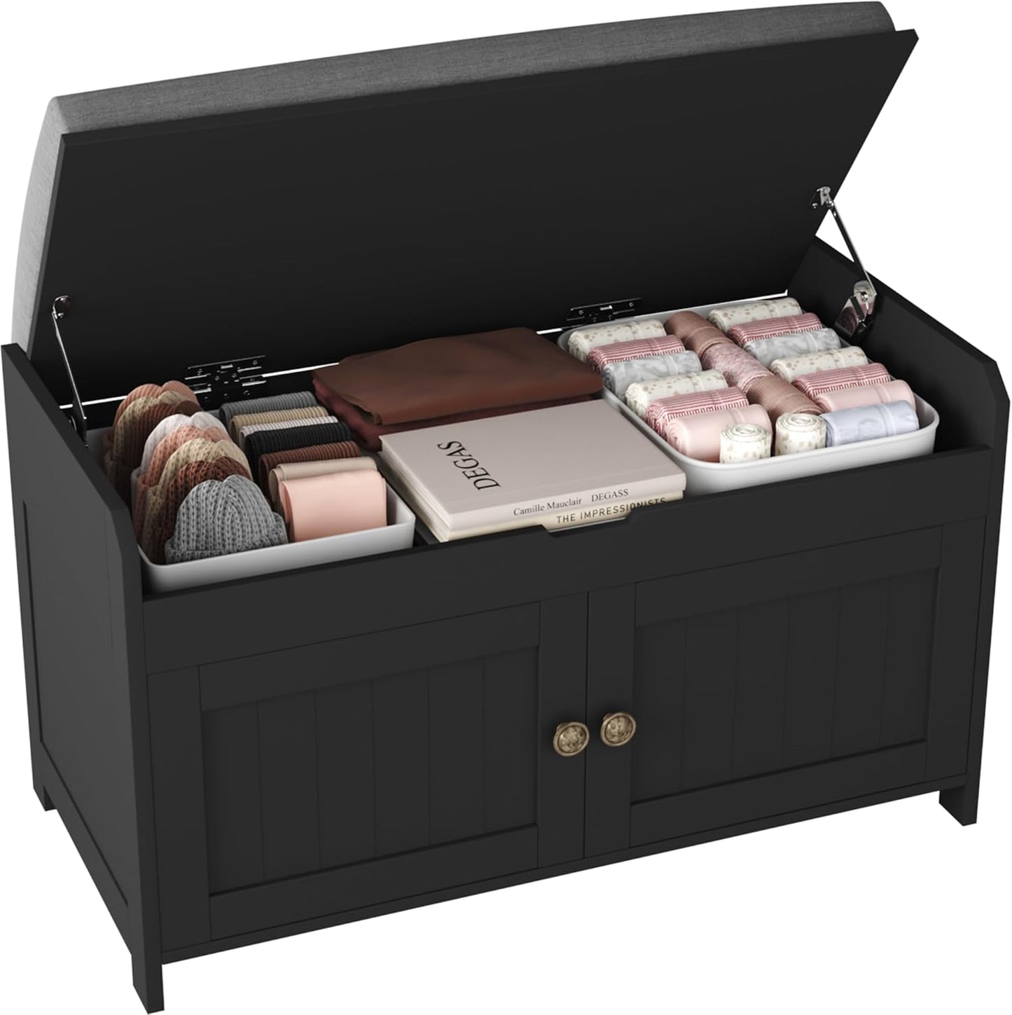 HOMEFORT 41.3" Shoe Bench with Lift Top Storage, Entryway Bench with Cushioned Seat, Wooden End of Bed Bench, Shoe Cabinet Bench with Hidden Storage Space, for Bedroom, Hallway,White