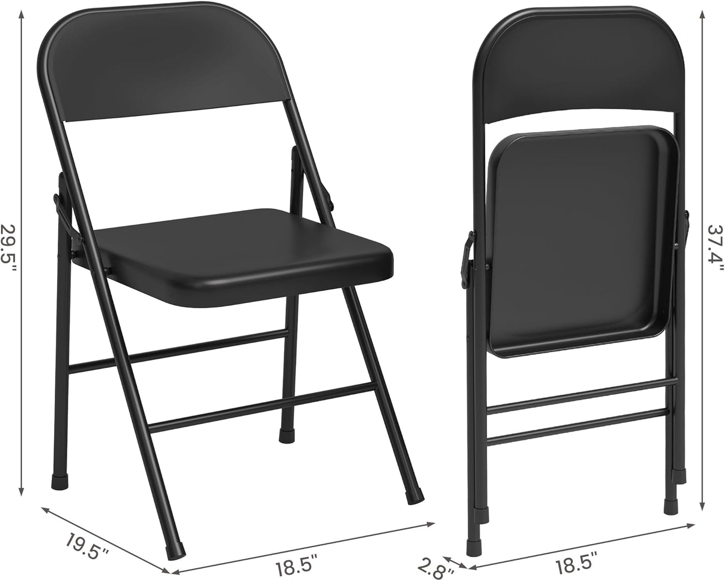 8 Pack All-Steel Folding Chairs with Backrest, Heavy Duty Metal Foldable Dining Chair Set of 8 Hold Up to 350 LBS, Black Portable Chair for Office, Indoor & Outdoor Events