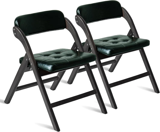 Wooden Folding Chairs Set of 2, Folding Chairs with Padded Seats, 31" Stackable Folding Dining Chairs, Folding Extra Chair for Banquet Room, Bedroom, Party Chairs, Blackgreen
