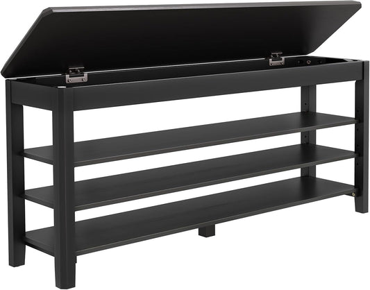 Shoe Rack Bench Seat Rubberwood 3-Tier Wooden Storage Bench 550lbs Compact Mid-Century Modern Design for Entryway, Hallway, Closet, Front Door Entrance, Foyer