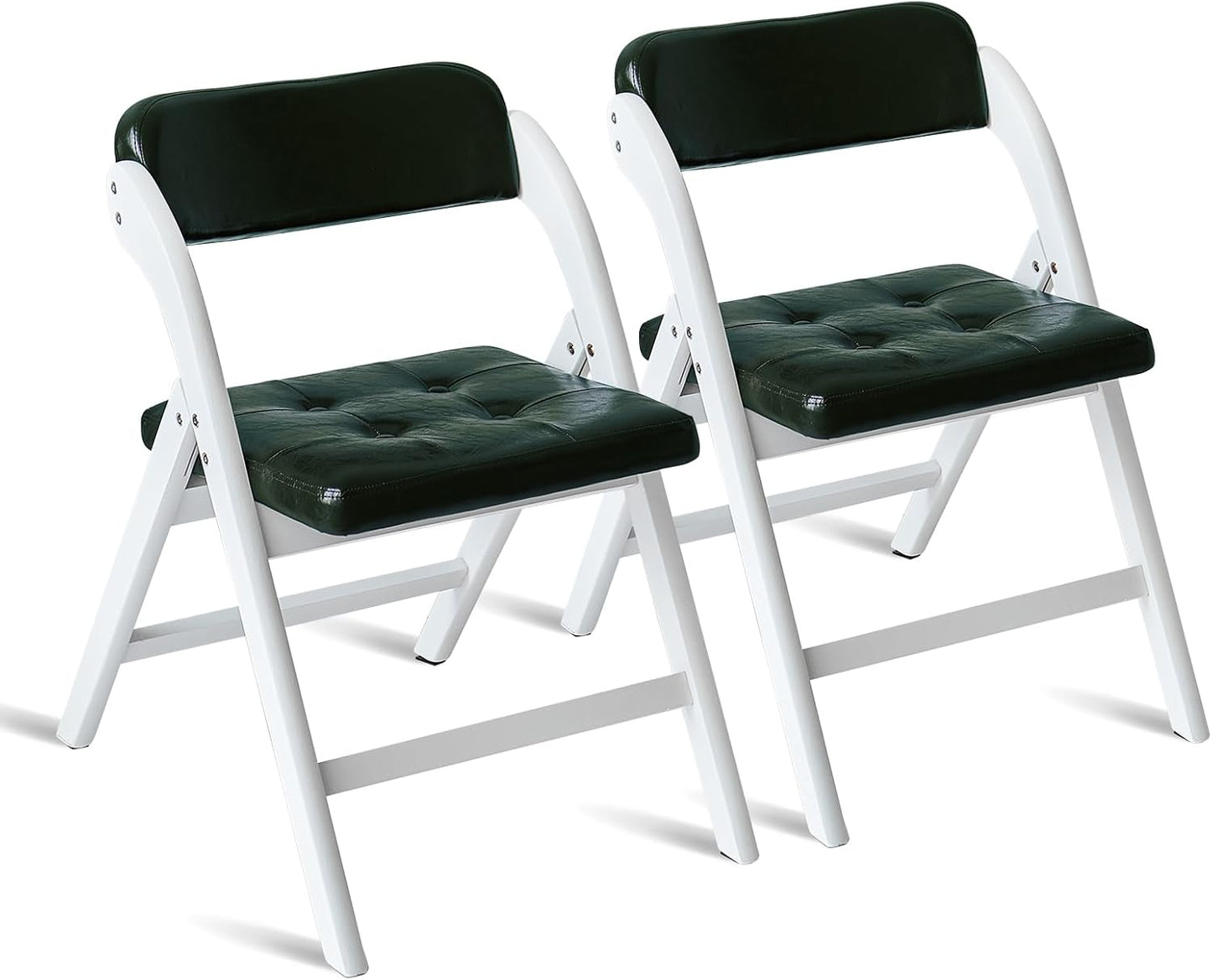 Wooden Folding Chairs Set of 2, Folding Chairs with Padded Seats, 31" Stackable Folding Dining Chairs, Folding Extra Chair for Banquet Room, Bedroom, Party Chairs, Blackgreen