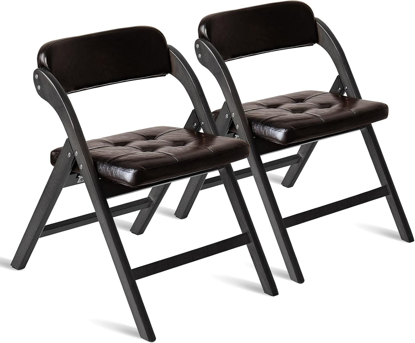 Wooden Folding Chairs Set of 2, Folding Chairs with Padded Seats, 31" Stackable Folding Dining Chairs, Folding Extra Chair for Banquet Room, Bedroom, Party Chairs, Blackgreen