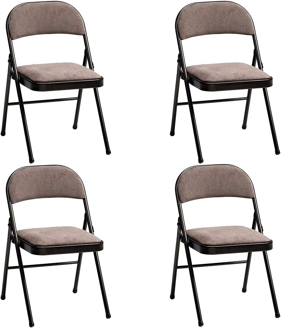 MECO 4 Pack Padded Folding Chairs, Cushioned Sand Fabric Foldable Chair, Buff