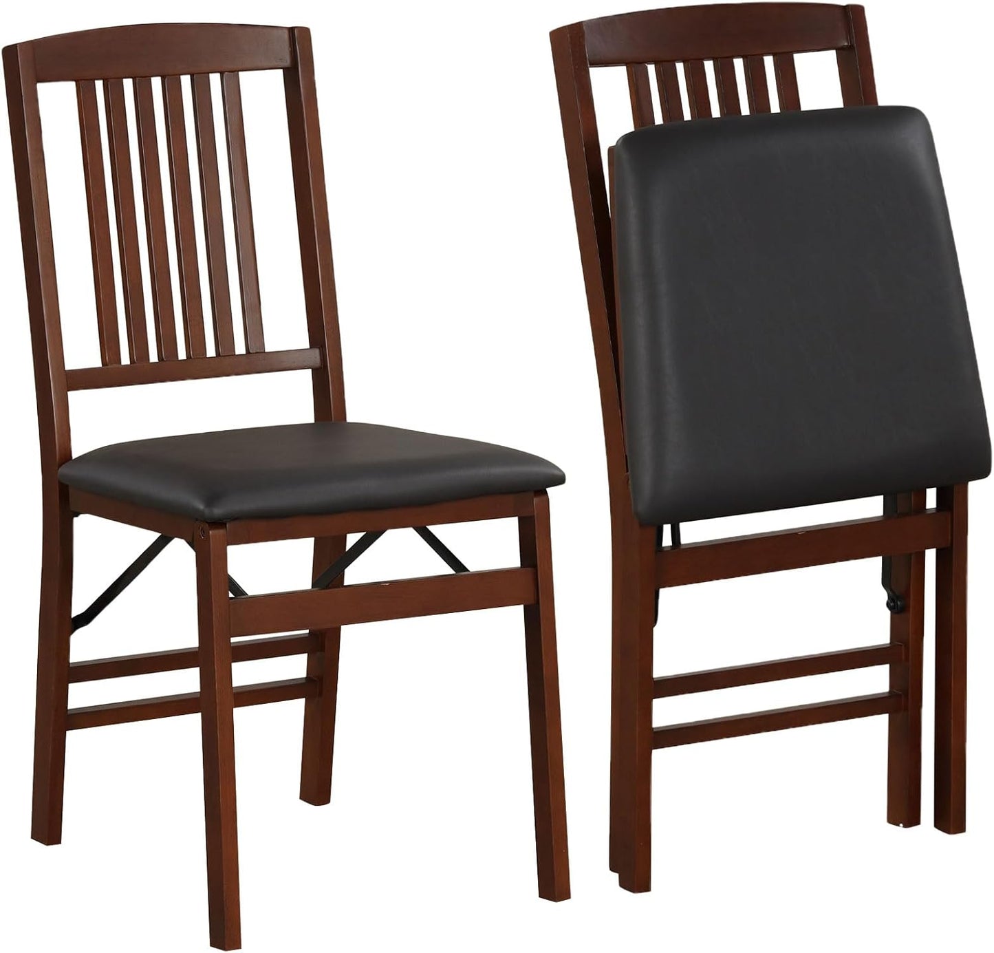 Giantex Folding Dining Chairs Set of 4, Solid Wood Frame, Foldable Wood Kitchen Chairs with Padded Seat, Max Load 400 Lbs, No Assembly, Armless Side Chairs for Apartment Dining Room, Brown & Black