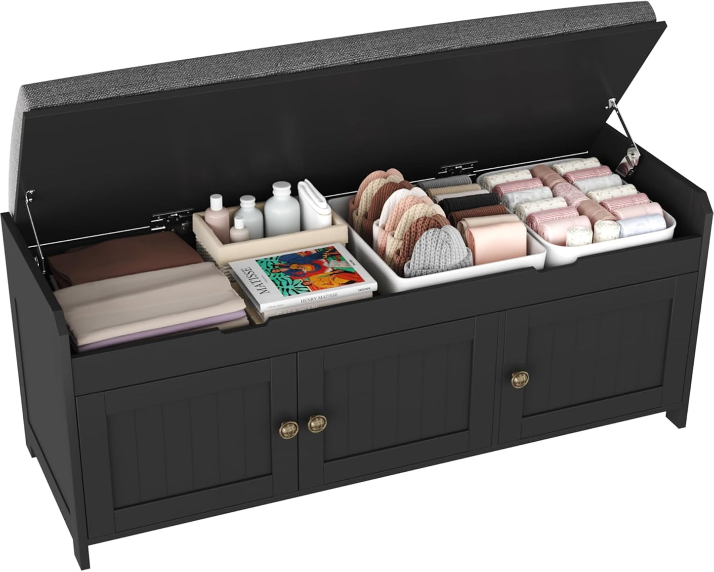 HOMEFORT 41.3" Shoe Bench with Lift Top Storage, Entryway Bench with Cushioned Seat, Wooden End of Bed Bench, Shoe Cabinet Bench with Hidden Storage Space, for Bedroom, Hallway,White