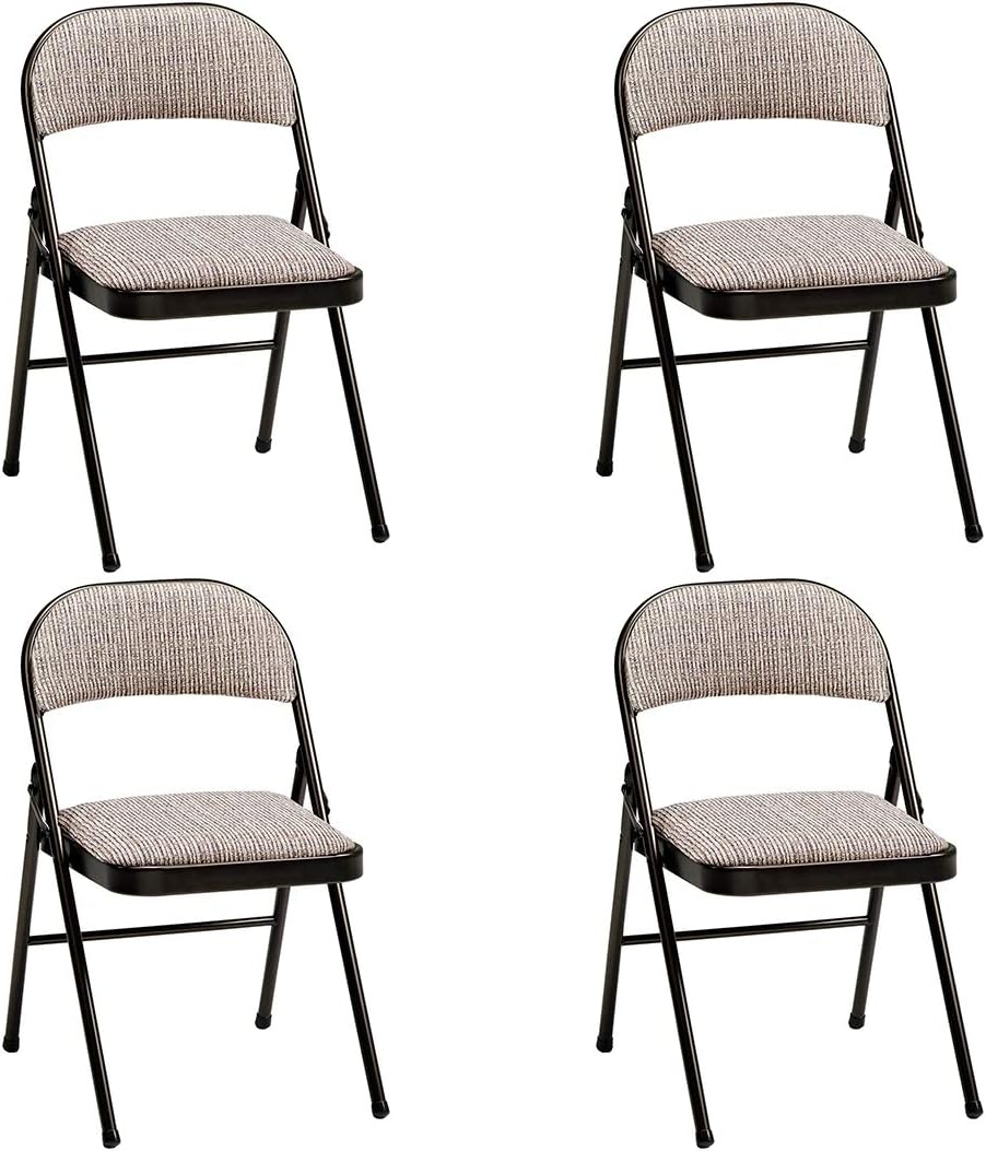 MECO 4 Pack Padded Folding Chairs, Cushioned Sand Fabric Foldable Chair, Buff