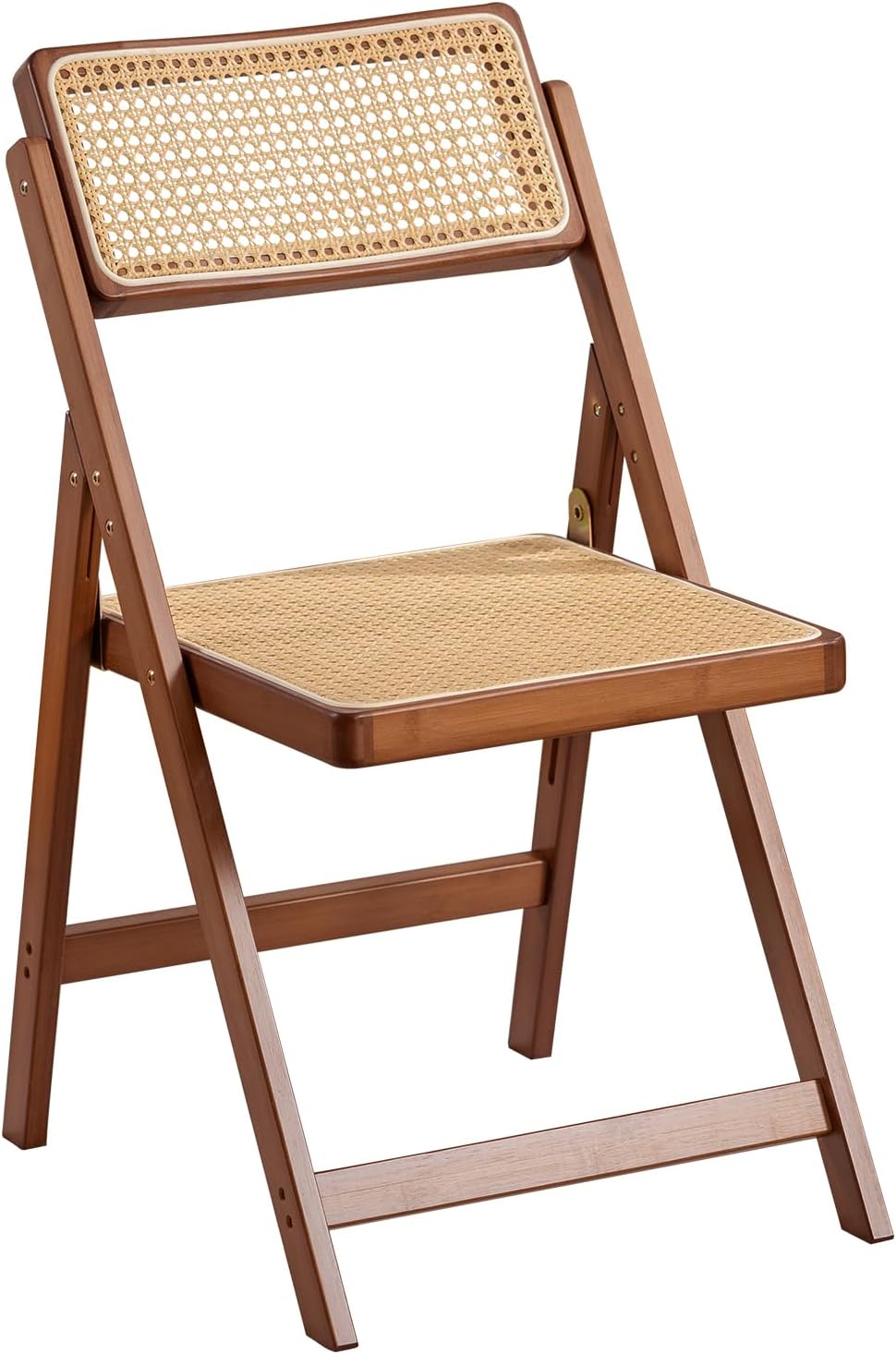 Rattan Folding Chairs, Modern Mid Century Dining Chairs Set of 2, Outdoor Bamboo Chairs for Bedroom Living Room Reading Room Dining Kitchen, Walnut