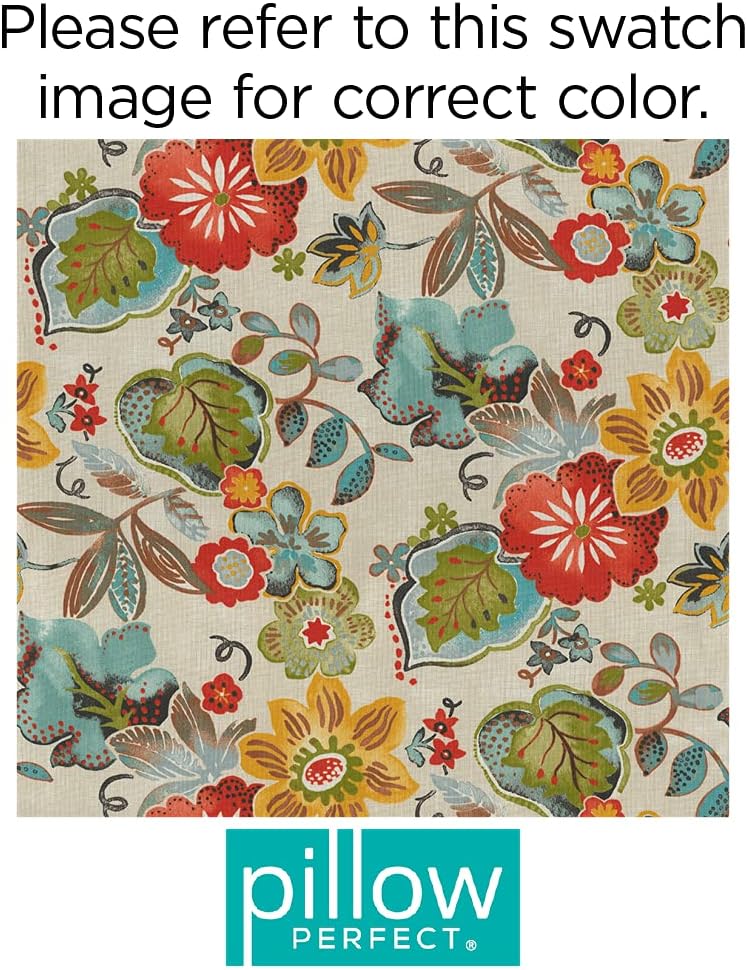 Pillow Perfect Bright Floral Indoor/Outdoor Chairpad with Ties Reversible, Tufted, Weather, and Fade Resistant, 15.5" x 16", Ivory Alastriste 2 Count