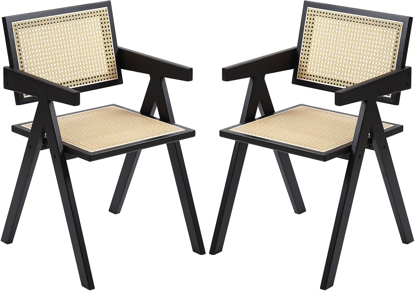 Rattan Folding Chairs, Modern Mid Century Dining Chairs Set of 2, Outdoor Bamboo Chairs for Bedroom Living Room Reading Room Dining Kitchen, Walnut