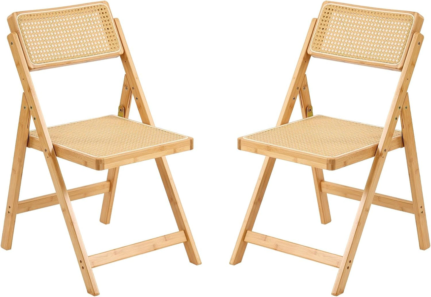Rattan Folding Chairs, Modern Mid Century Dining Chairs Set of 2, Outdoor Bamboo Chairs for Bedroom Living Room Reading Room Dining Kitchen, Walnut