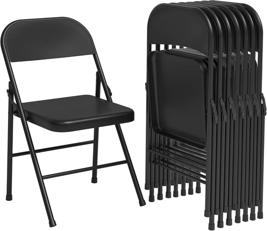 8 Pack All-Steel Folding Chairs with Backrest, Heavy Duty Metal Foldable Dining Chair Set of 8 Hold Up to 350 LBS, Black Portable Chair for Office, Indoor & Outdoor Events