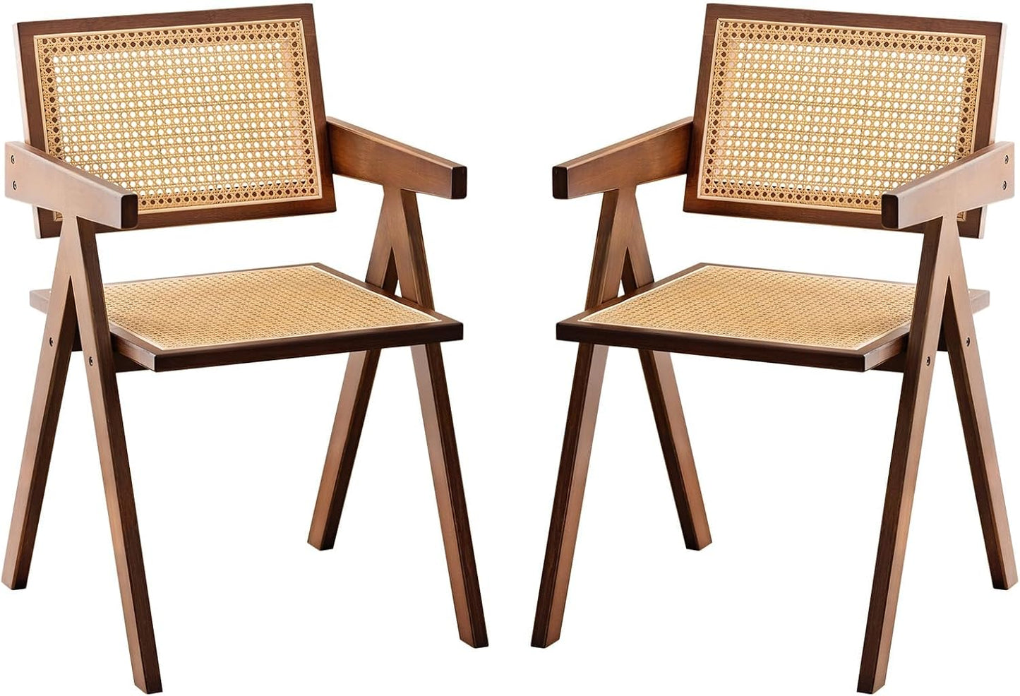 Rattan Folding Chairs, Modern Mid Century Dining Chairs Set of 2, Outdoor Bamboo Chairs for Bedroom Living Room Reading Room Dining Kitchen, Walnut