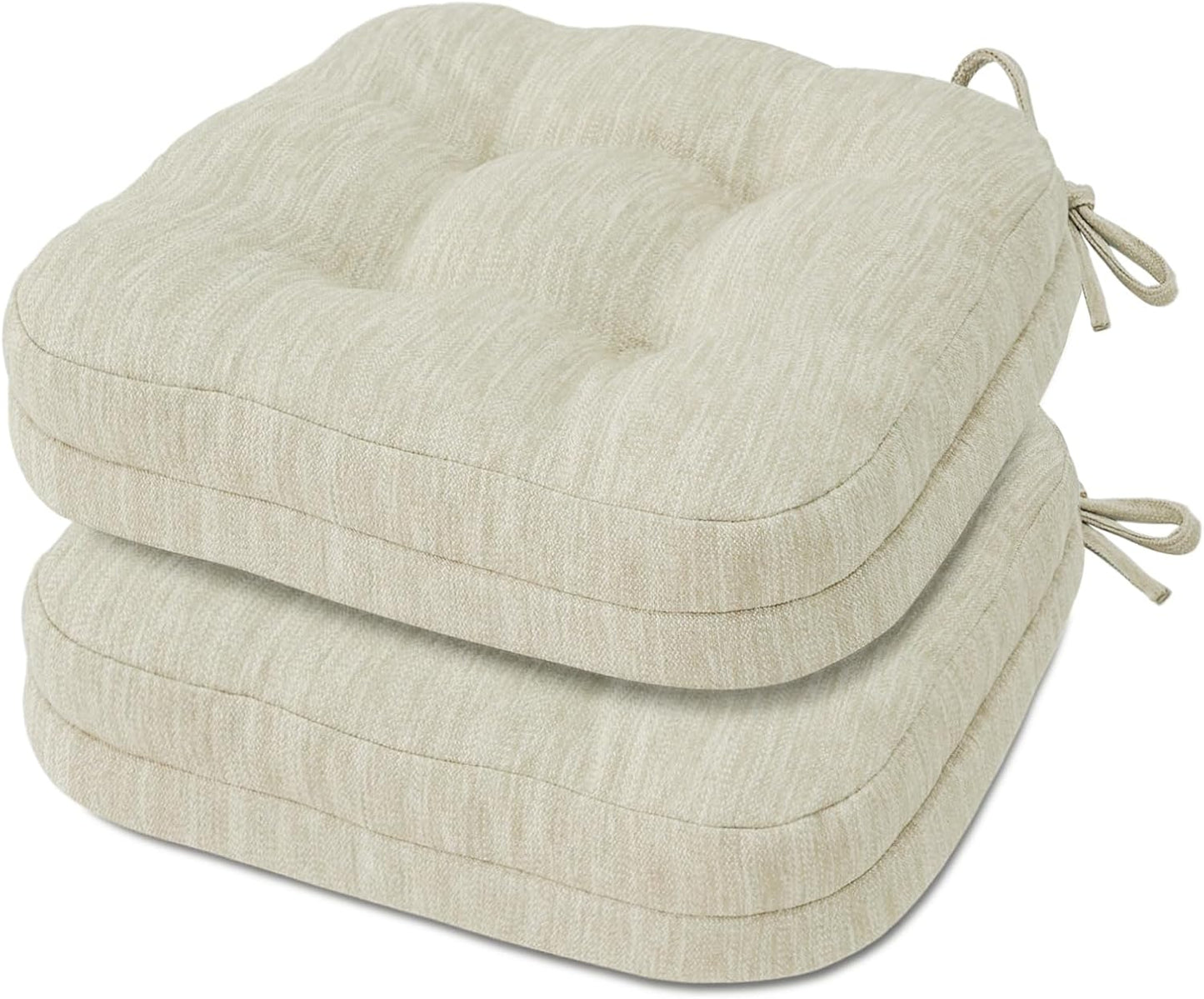 Shinnwa Dining Chair Cushions Set of 6, Dual-Layer Memory Foam Kitchen Chair Cushions, Patented Design Seat Pads with Ties, 16.5 x 16.5 x 3.5in, 6 Pack, Beige