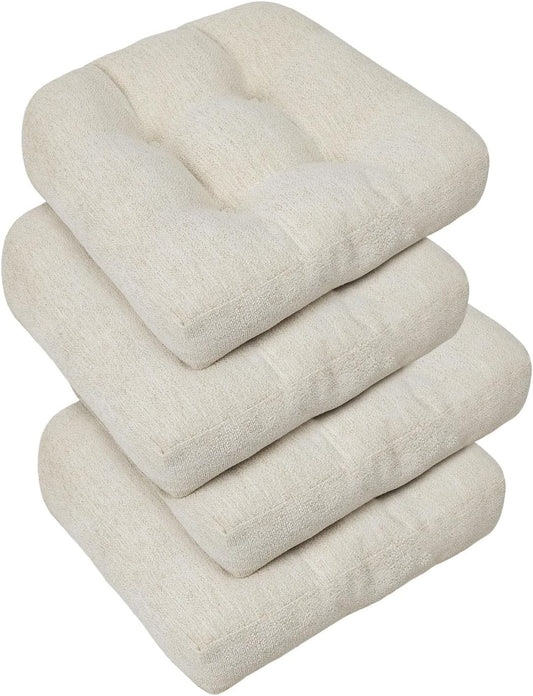 downluxe Chair Cushions for Dining Chairs 4 Pack, Tufted Indoor Chair Pads with Non-Slip Bottom, U-Shaped Kitchen Chair Cushions, 17"x17"x4", Beige