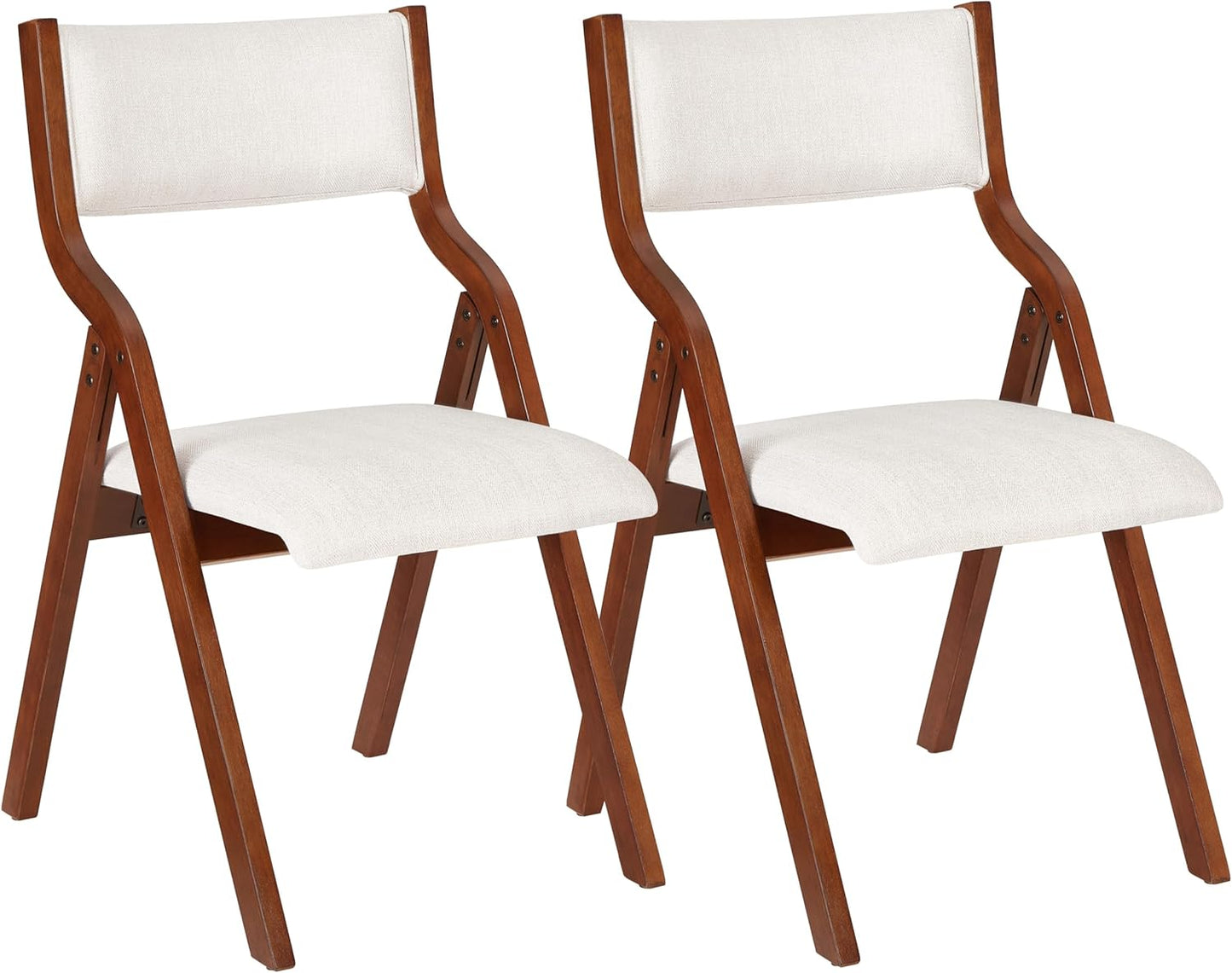 Ball & Cast Upholstered Folding Dining Chairs Set of 2, Foldable Wooden Chair 2-Pack, Portable Office-Chair for Kitchen Outdoor Activity, Easy Carry & Storage, Walnut+Grey