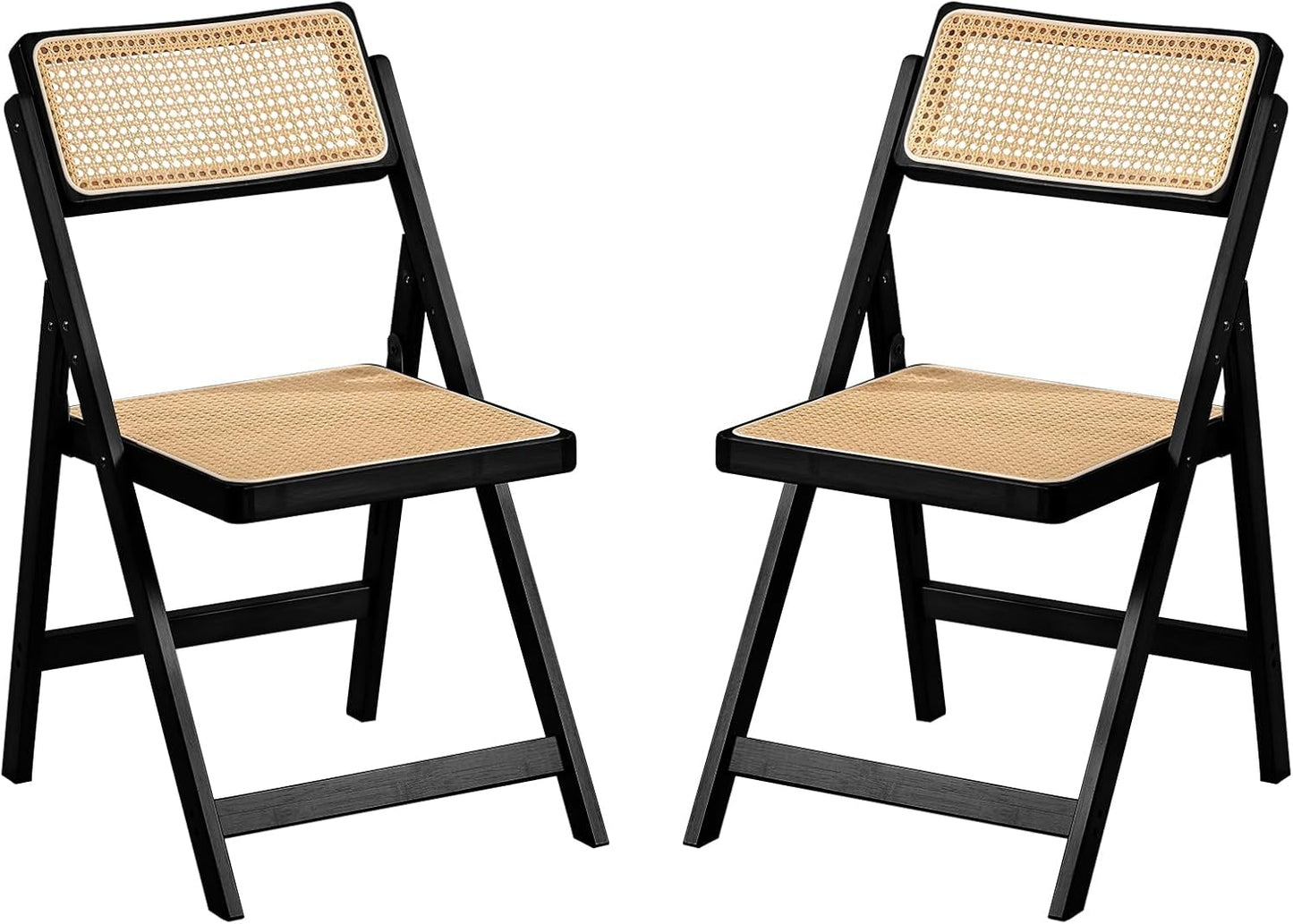 Rattan Folding Chairs, Modern Mid Century Dining Chairs Set of 2, Outdoor Bamboo Chairs for Bedroom Living Room Reading Room Dining Kitchen, Walnut
