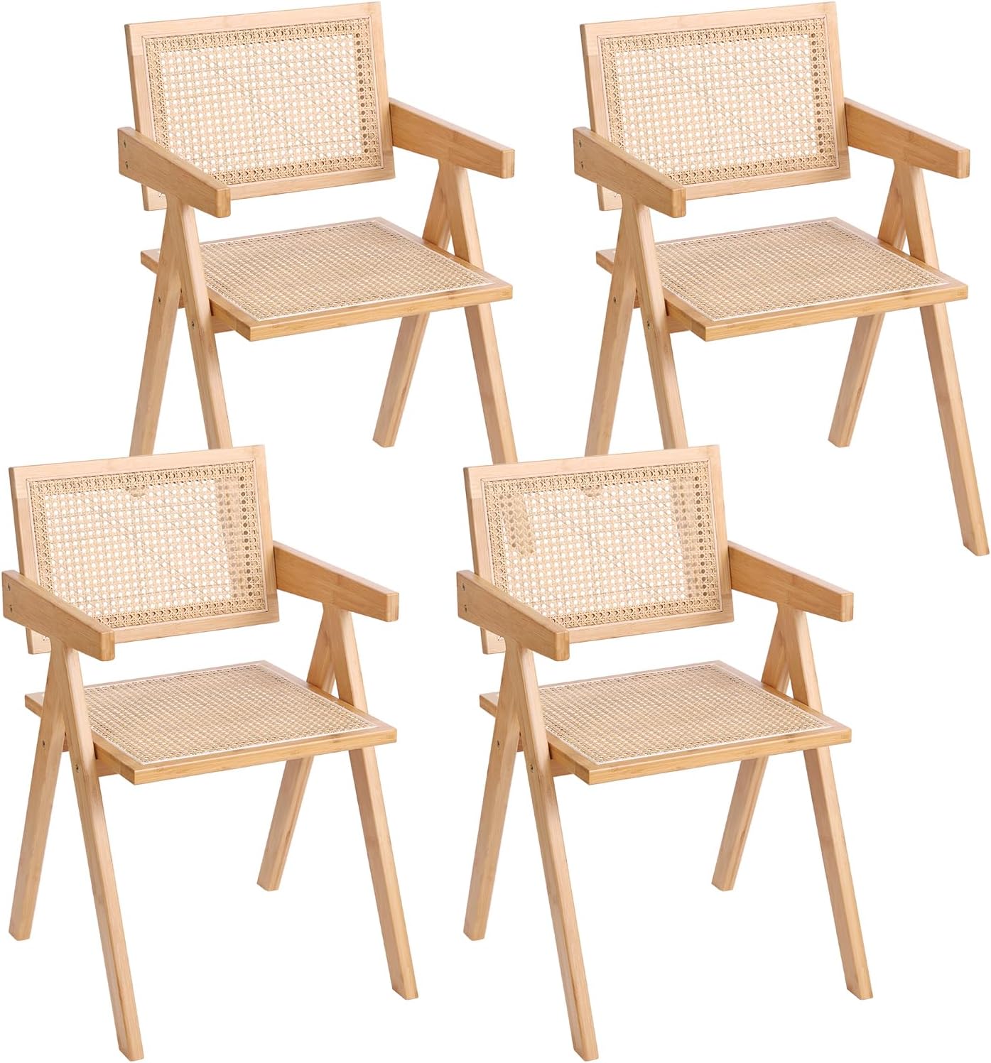 Rattan Folding Chairs, Modern Mid Century Dining Chairs Set of 2, Outdoor Bamboo Chairs for Bedroom Living Room Reading Room Dining Kitchen, Walnut