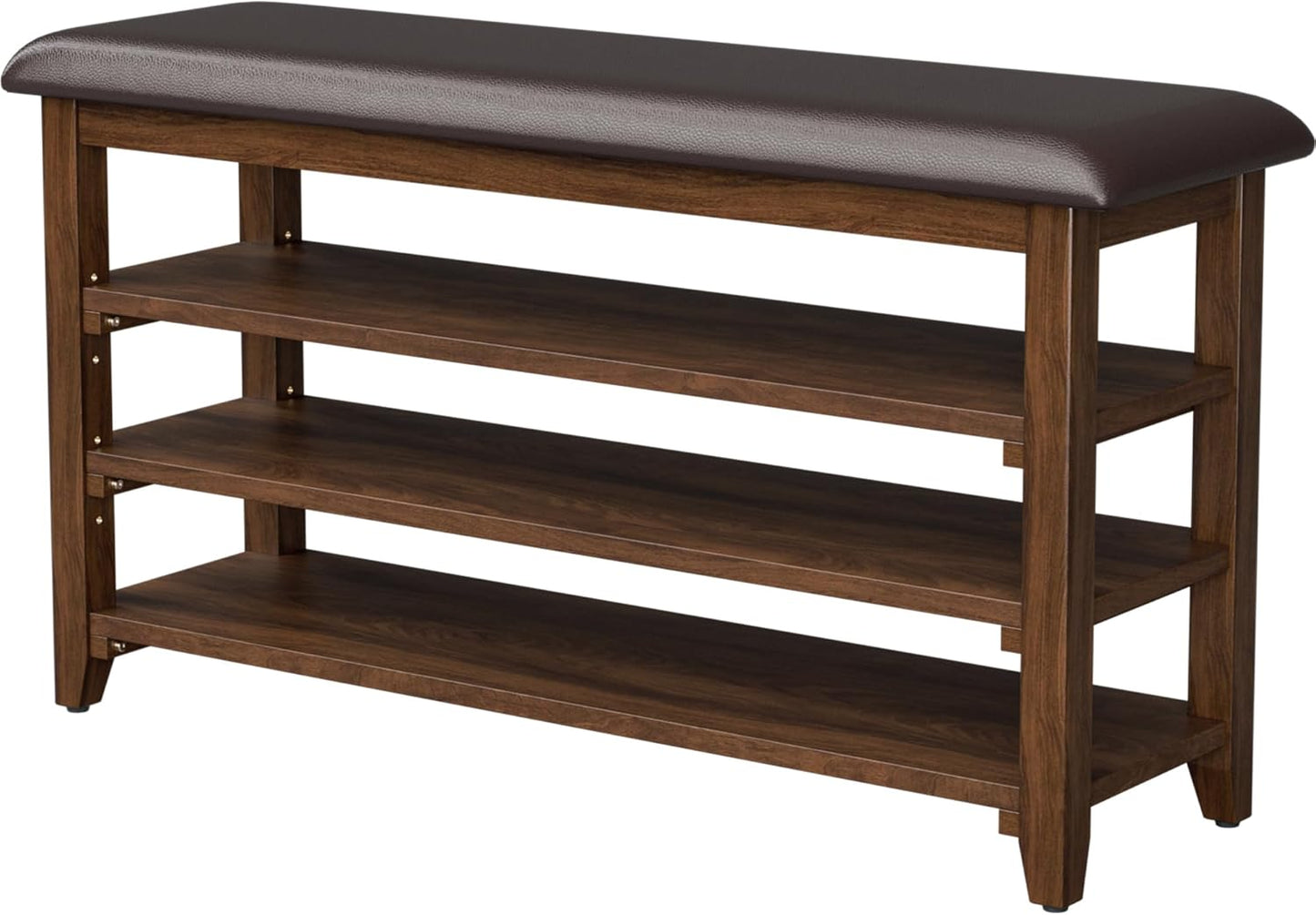 Wooden Shoe Bench Storage with Leather Cushion, Rustic Solid Wood Entryway Bench with 3-Tiers Height Adjustable, Shoe Rack Front Doors Entrances for Hallway Living Room,Mudrooms (Brown,47.2")