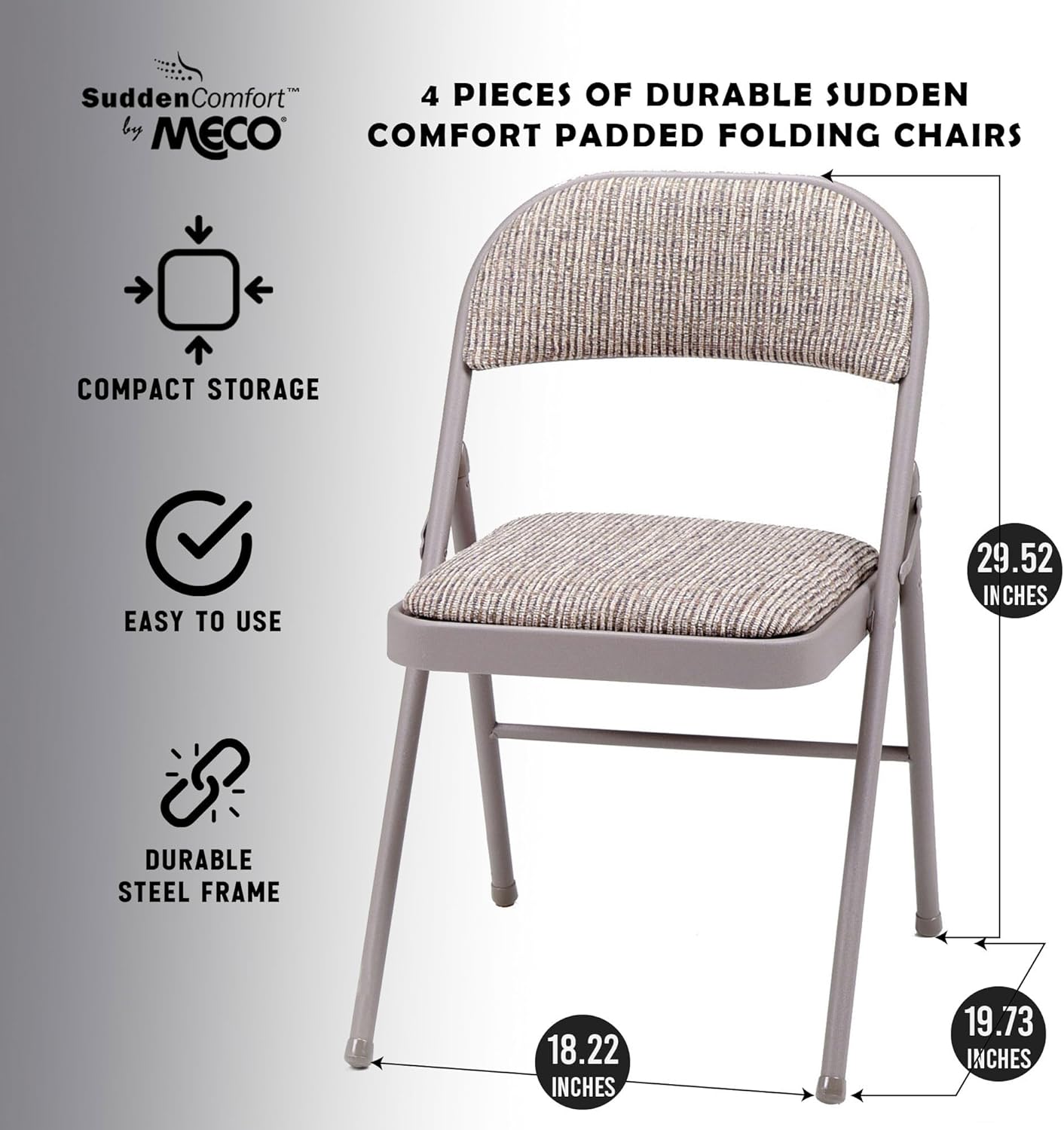 MECO Sudden Comfort Deluxe Portable Metal Fabric Padded Folding Chair for Home, Outdoor, and Office Use with Contoured Backrest, Gray (12 Pack)