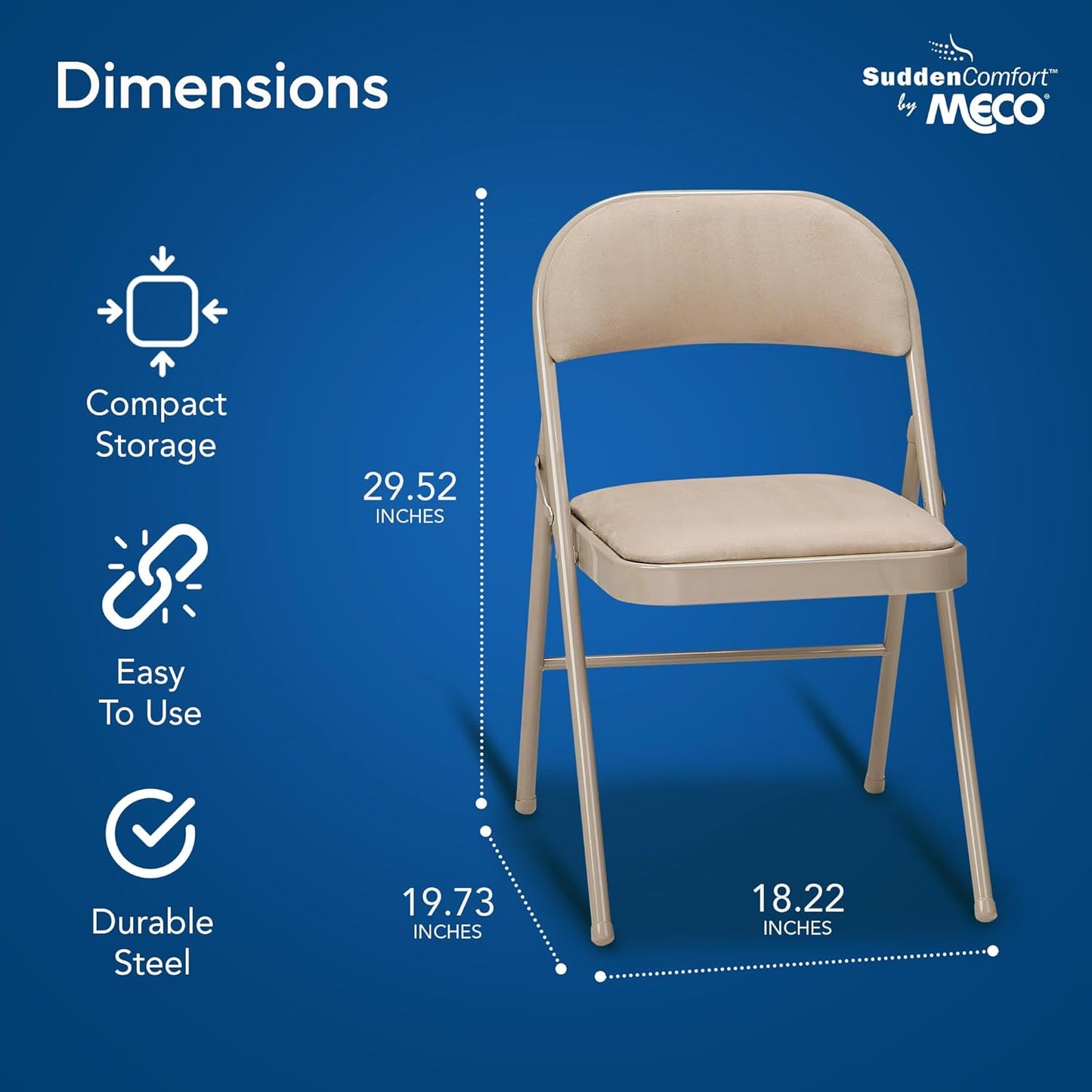 MECO 4 Pack Padded Folding Chairs, Cushioned Sand Fabric Foldable Chair, Buff