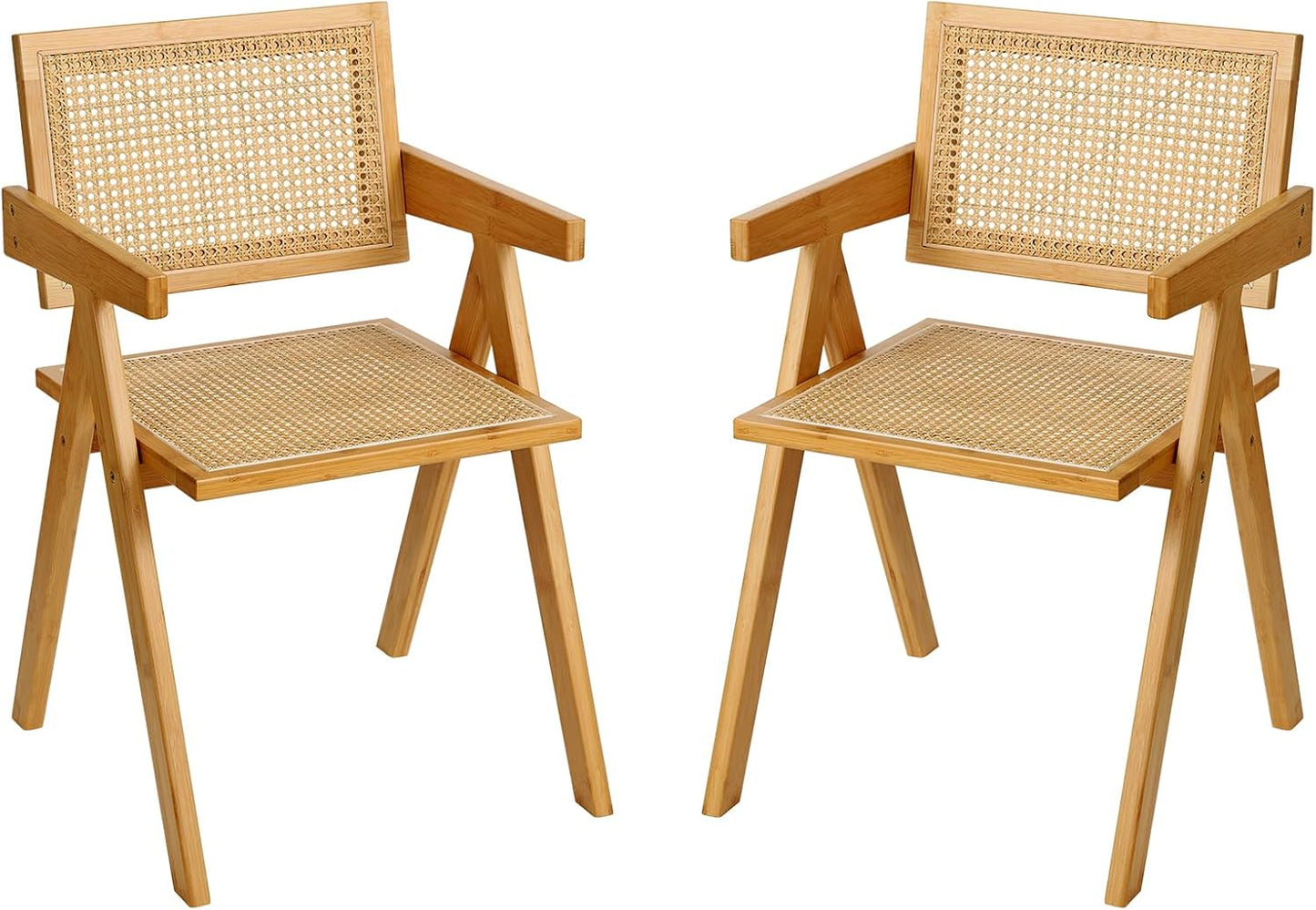 Rattan Folding Chairs, Modern Mid Century Dining Chairs Set of 2, Outdoor Bamboo Chairs for Bedroom Living Room Reading Room Dining Kitchen, Walnut