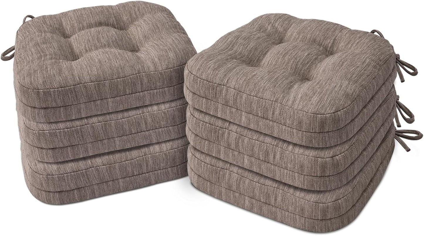 Shinnwa Dining Chair Cushions Set of 6, Dual-Layer Memory Foam Kitchen Chair Cushions, Patented Design Seat Pads with Ties, 16.5 x 16.5 x 3.5in, 6 Pack, Beige