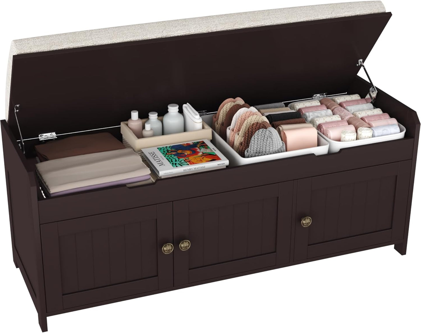 HOMEFORT 41.3" Shoe Bench with Lift Top Storage, Entryway Bench with Cushioned Seat, Wooden End of Bed Bench, Shoe Cabinet Bench with Hidden Storage Space, for Bedroom, Hallway,White