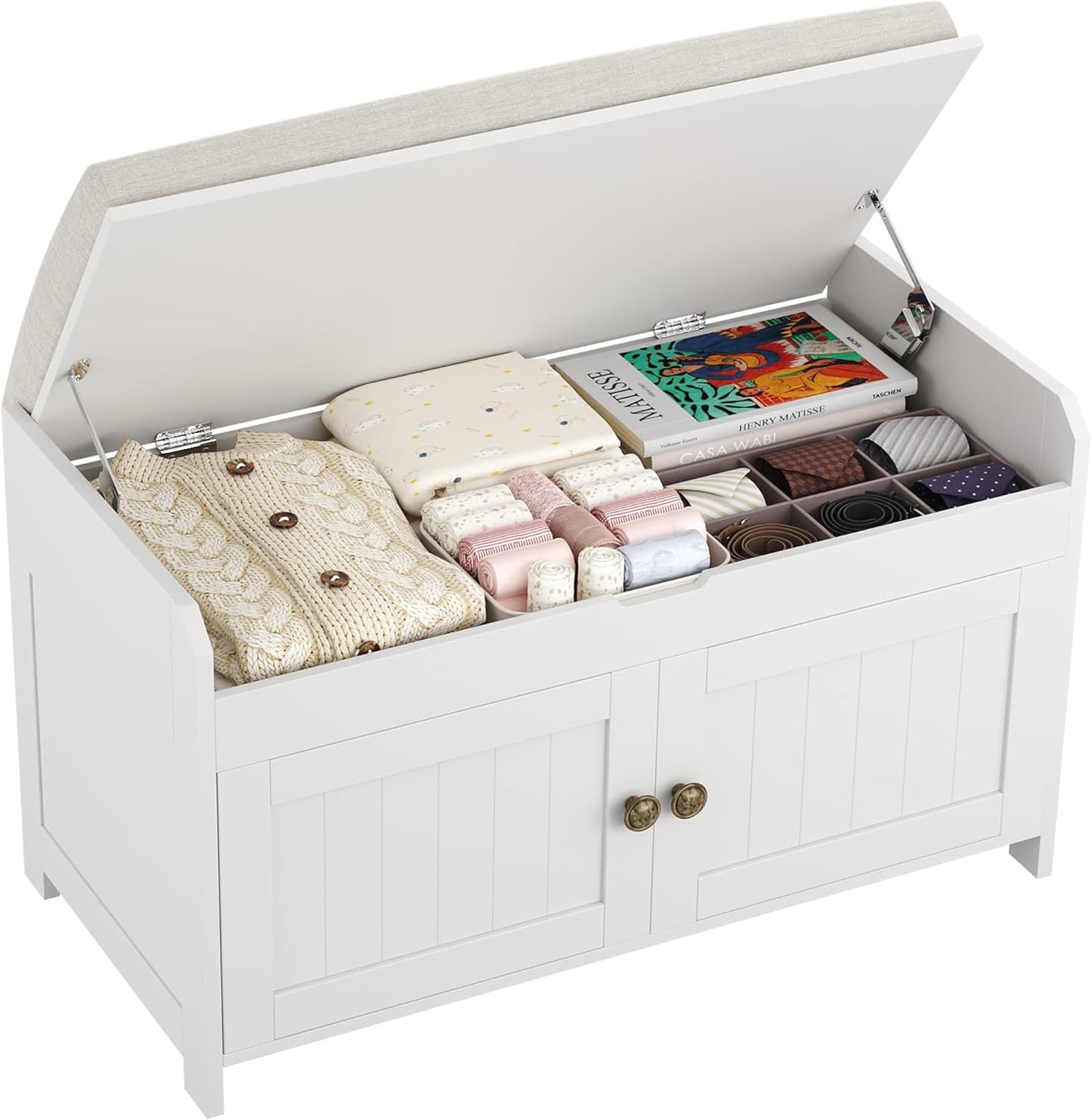 HOMEFORT 41.3" Shoe Bench with Lift Top Storage, Entryway Bench with Cushioned Seat, Wooden End of Bed Bench, Shoe Cabinet Bench with Hidden Storage Space, for Bedroom, Hallway,White